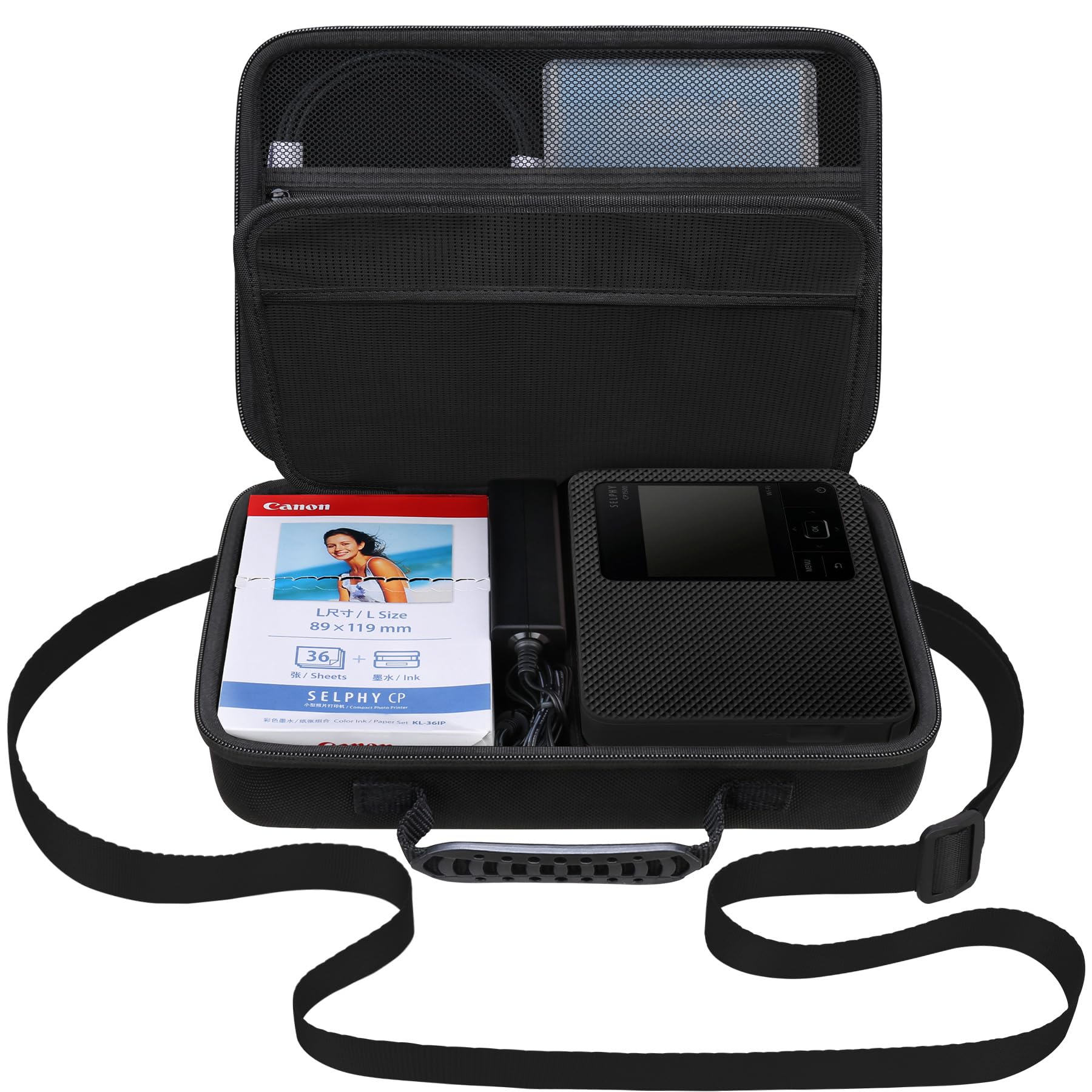 Elonbo Carrying Case for Canon SELPHY CP1500 Compact Photo Printer, Portable Bluetooth Instant Print Camera Storage Holder Bag, Negro+Interior Negro