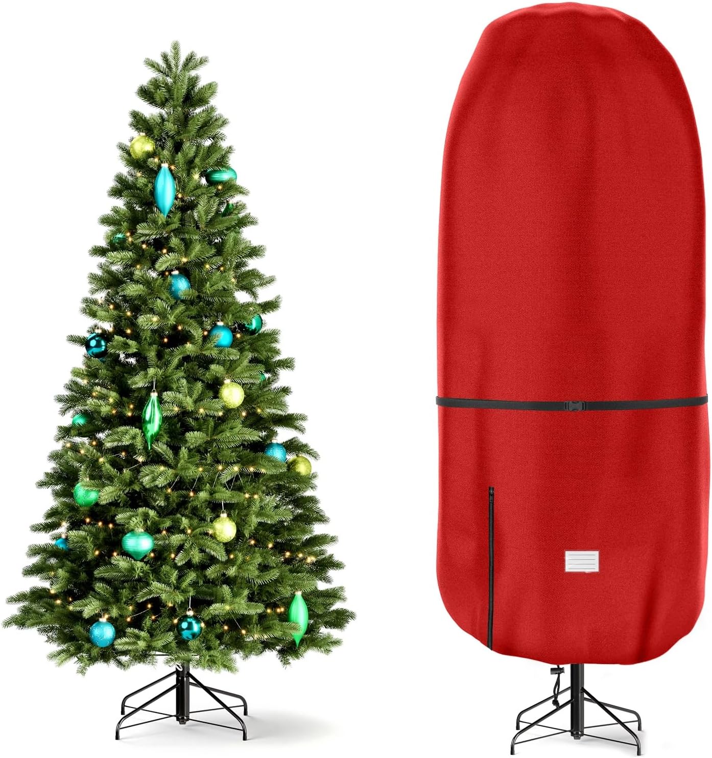 Upright Christmas Tree Storage Cover,Tear Resistant Adjustable 7.5 FT Xmas Tree Storage Bag for Artificial Tree Standing with Ornaments,Fabrics Christmas Tree Cover, Dustproof (Red) Upright Christmas Tree Storage Cover,Tear Resistant Adjustable 7.5 FT Xmas Tree Storage Bag for Artificial Tree Standing with Ornaments,Fabrics Christmas Tree Cover, Dustproof (Red)