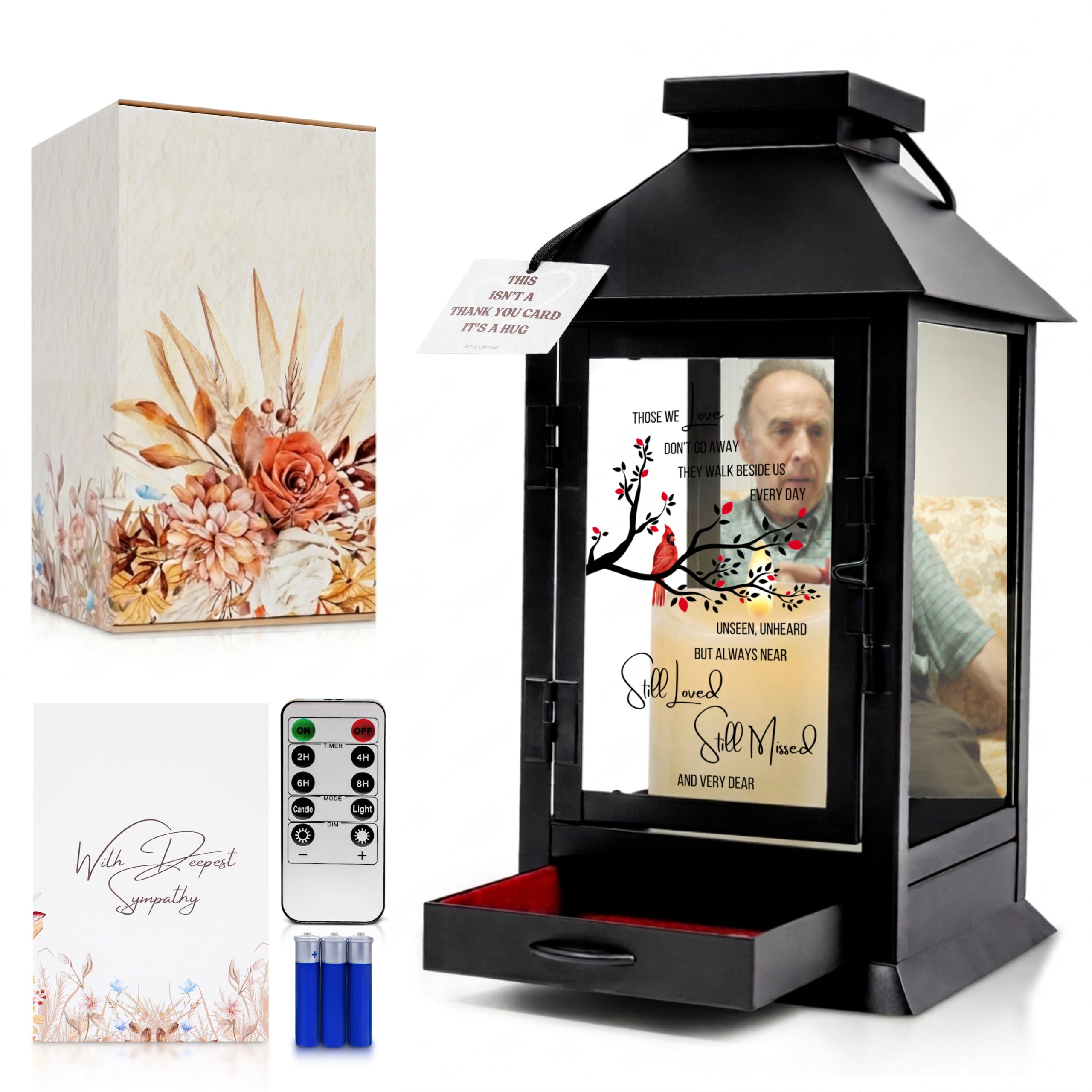 Memorial Lantern with Photo Frame & Keepsake Drawer | Ready-to-Gift Box | Sympathy Gifts for Loss of Loved One, Dad, Husband | Honor & Preserve Their Memory with our Unique Bereavement Memorial Gifts
