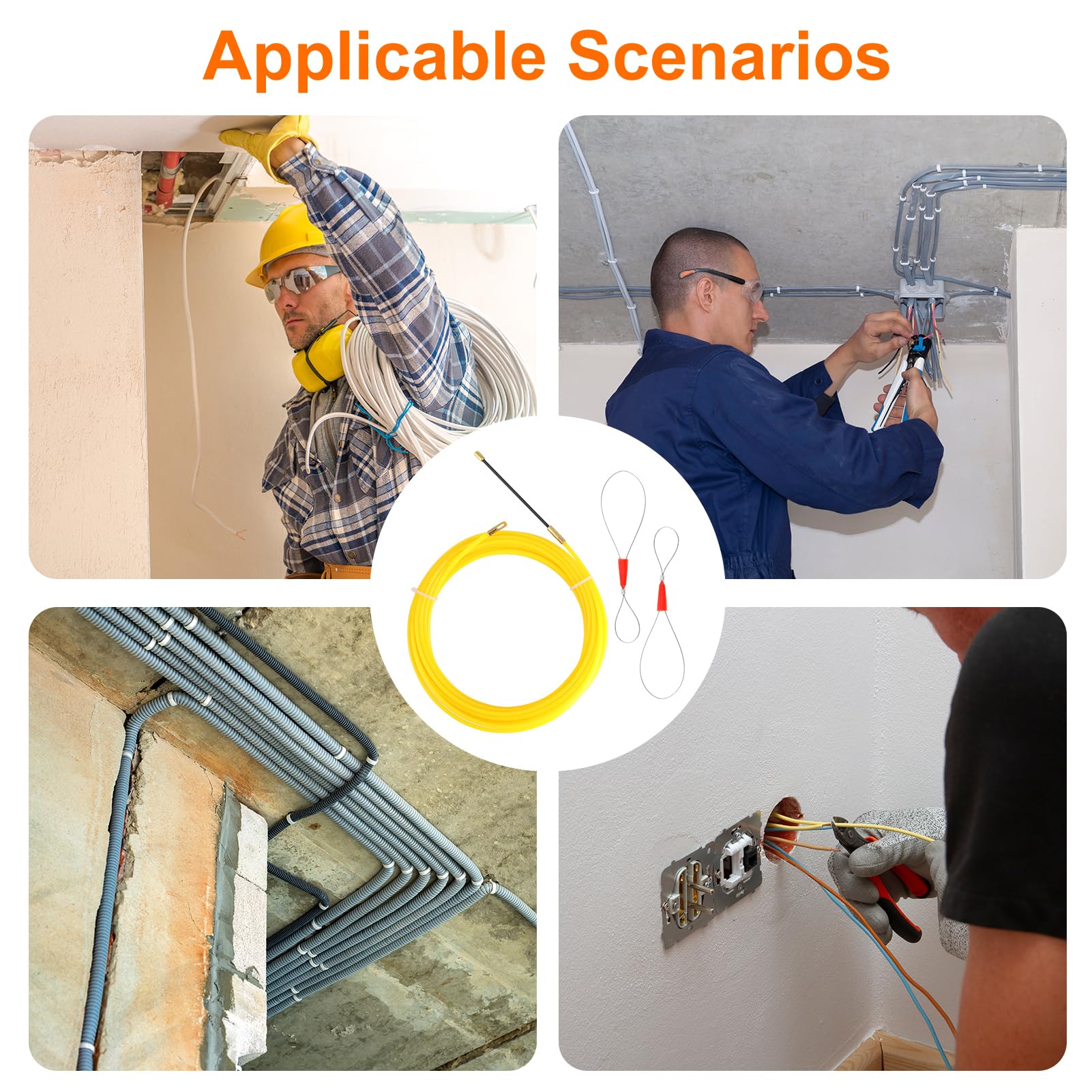 Sacacables eléctrico de 10 m, aguja para tiradores de cables de 4 mm, guía de cable flexible para pasar cables en conductos de paredes y techos, instalación eléctrica y redes, herramienta de paso de