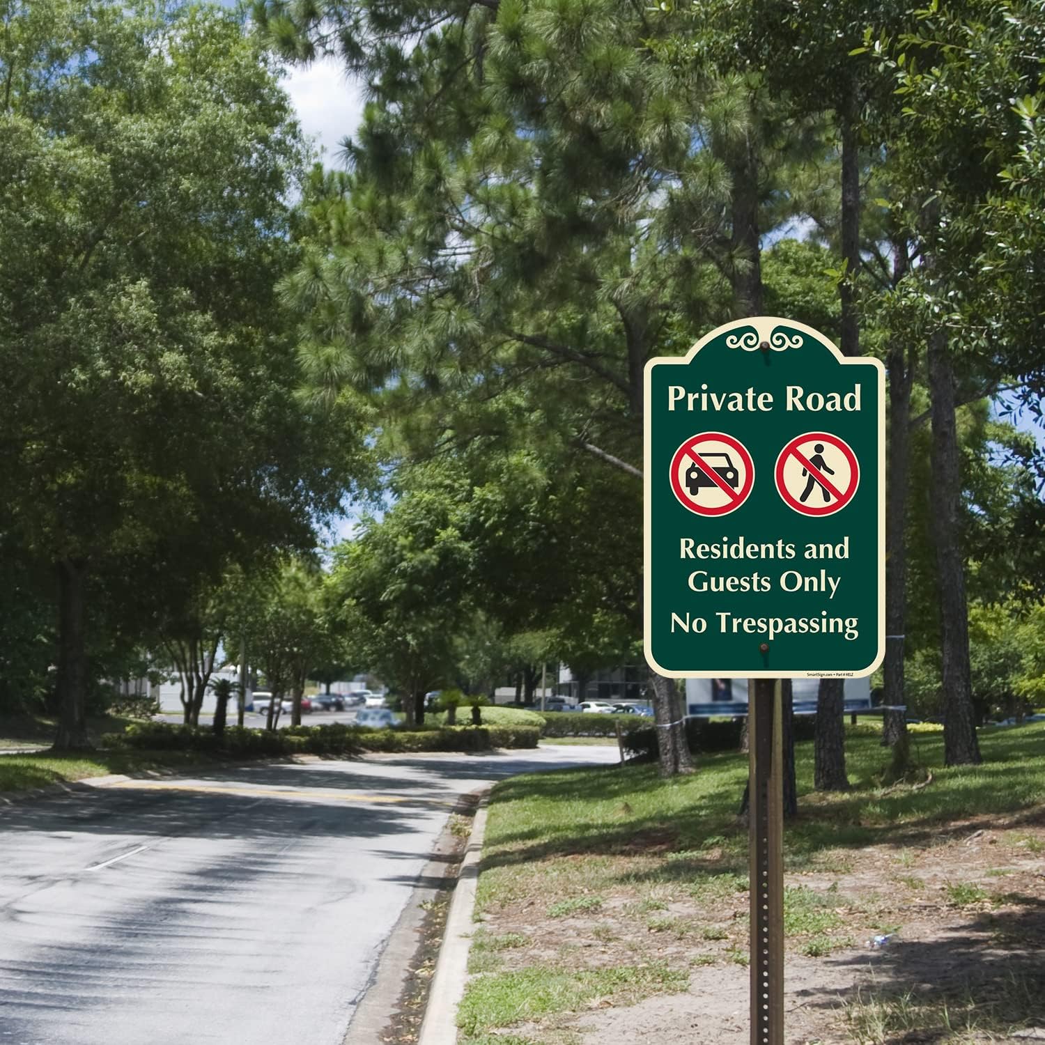 SmartSign Designer "Private Road - Residents And Guests Only, No Trespassing" Sign, 12" x 18", 120 mil Aluminum Composite (ACM) with Overcoat, Engineer Grade Reflective, Red & Green, Made in USA