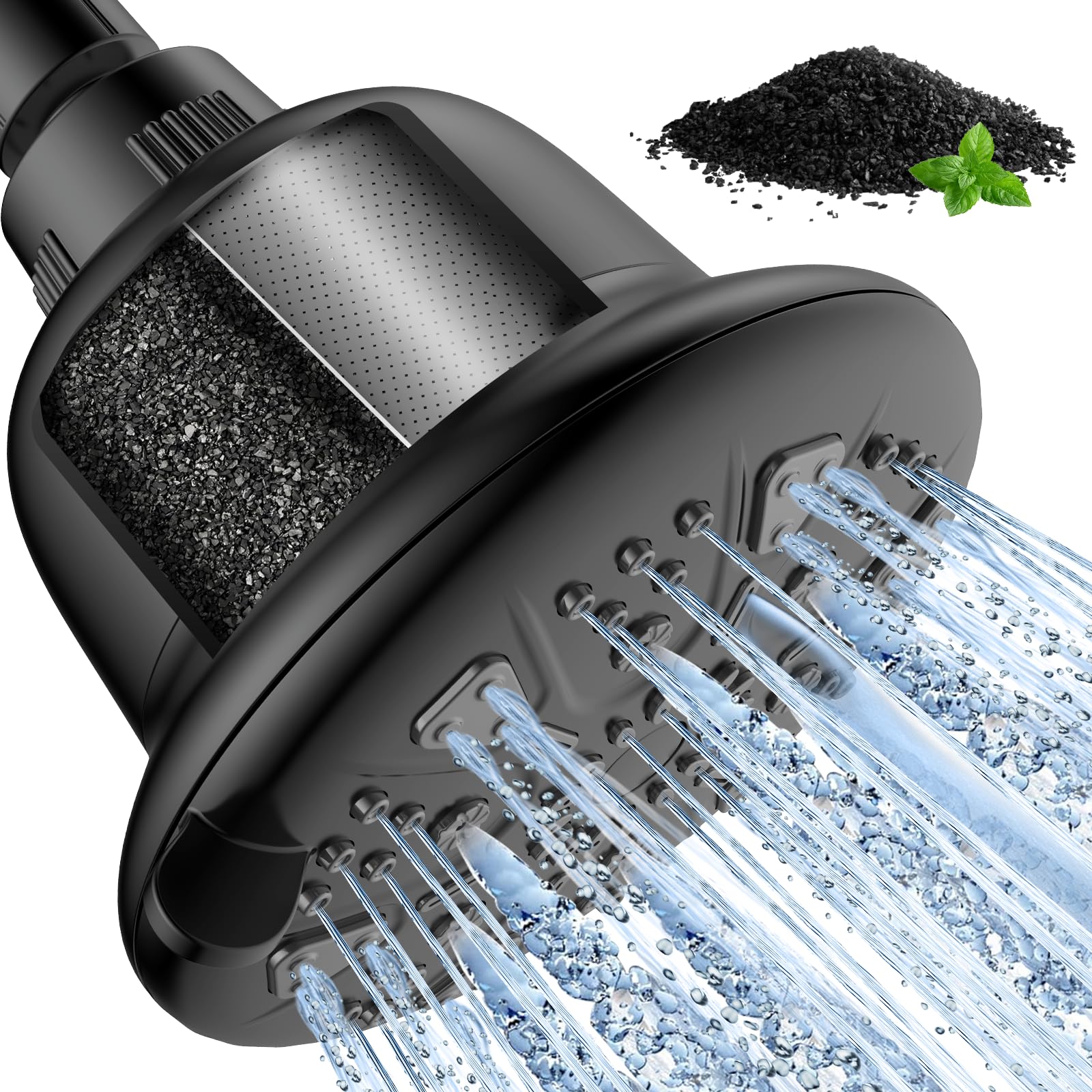 MakeFit Alcachofa de ducha filtrada con filtro de carbón activado mejorado, cabezal de ducha de alta presión con ablandador de agua dura, cabezal de ducha de lluvia de 7 posiciones para eliminar el