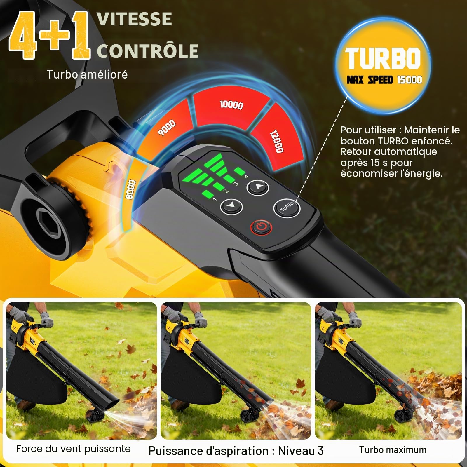 Aspirateur à feuilles sans fil 3 en 1 avec sac compatible avec batterie