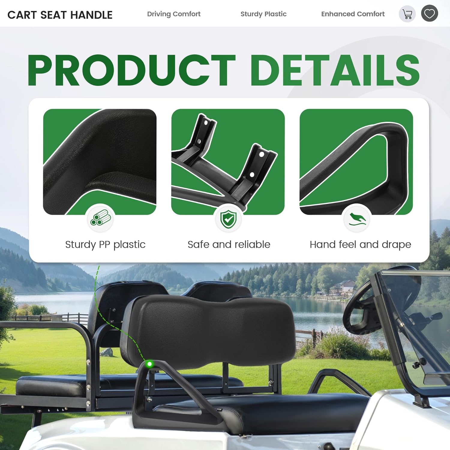 ECOTRIC Golf Cart Pair Seat Handle Compatible with 1994-Up EZGO TXT Gas or Electric Replacement for 71701-G01 71702-G01 Arm Rest Hip Restraints Left & Right Side Black Plastic