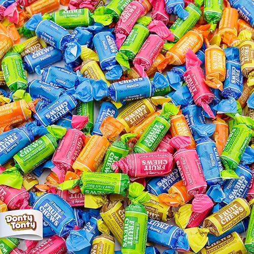 FRUIT CHEWS Candy 2 lb – Individually Wrapped (136 Pieces), Bulk Bag, 5 Assorted Flavors, Soft & Fruity, Gluten & Peanut Free - Fruit - 2 pounds