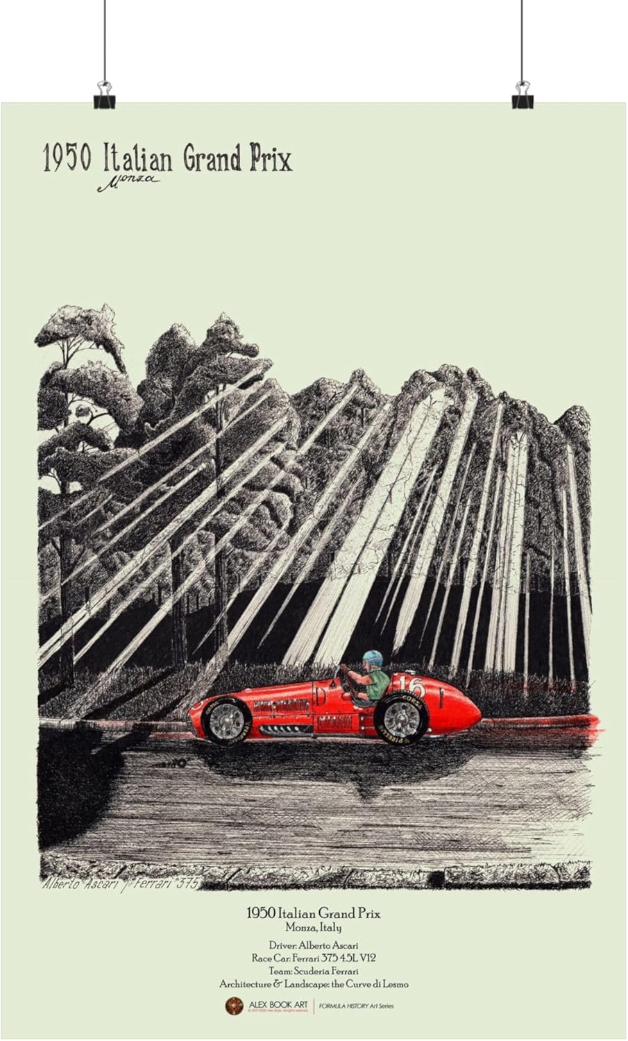 1950 Italian GP Monza Fine Art Print - Alberto Ascari Formula Racing Wall Art Poster - Best Home, Office, Garage Decor Gift for Race Car Fans