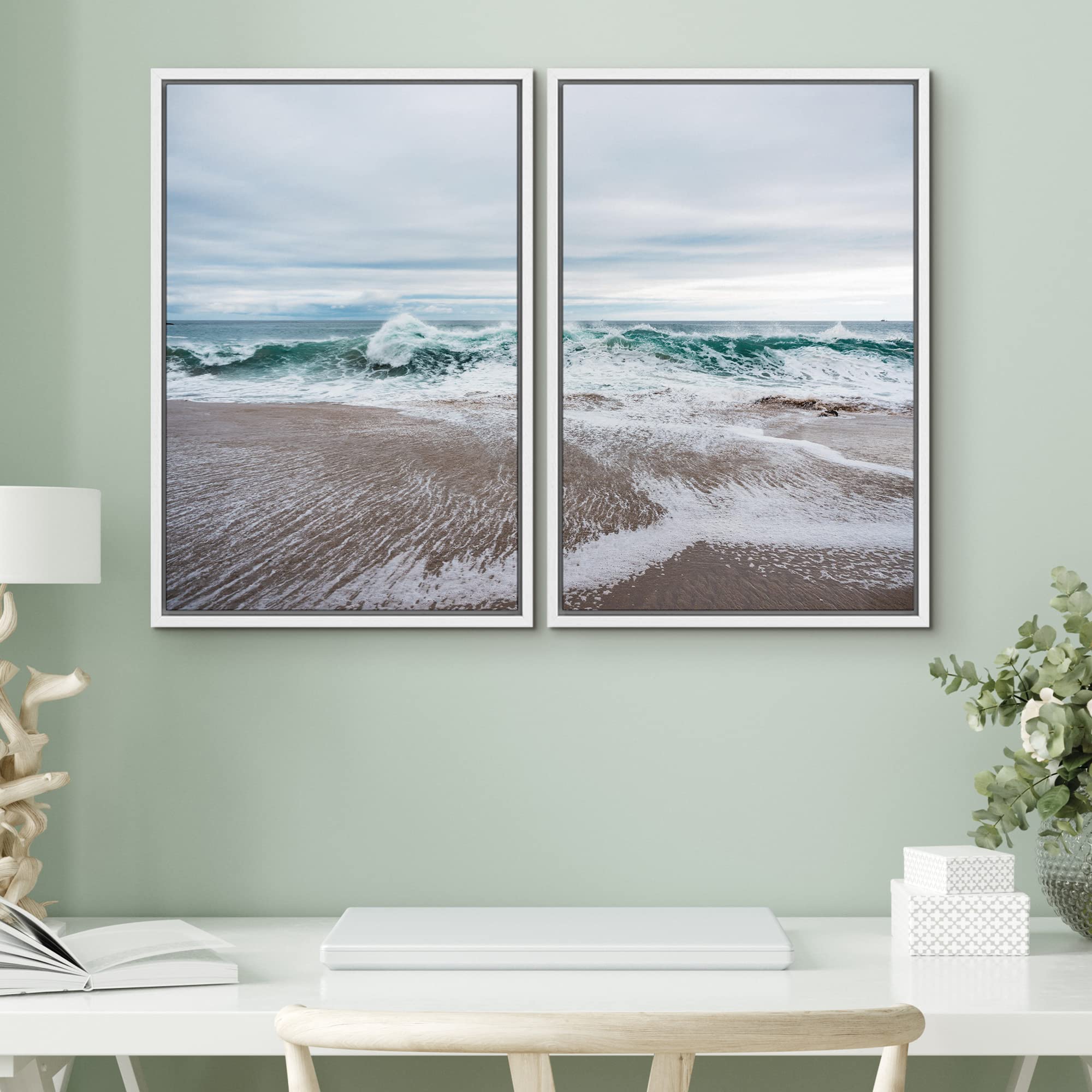 Amazon.com: SIGNWIN 2 Piece Framed Canvas Wall Art Coastal Beach