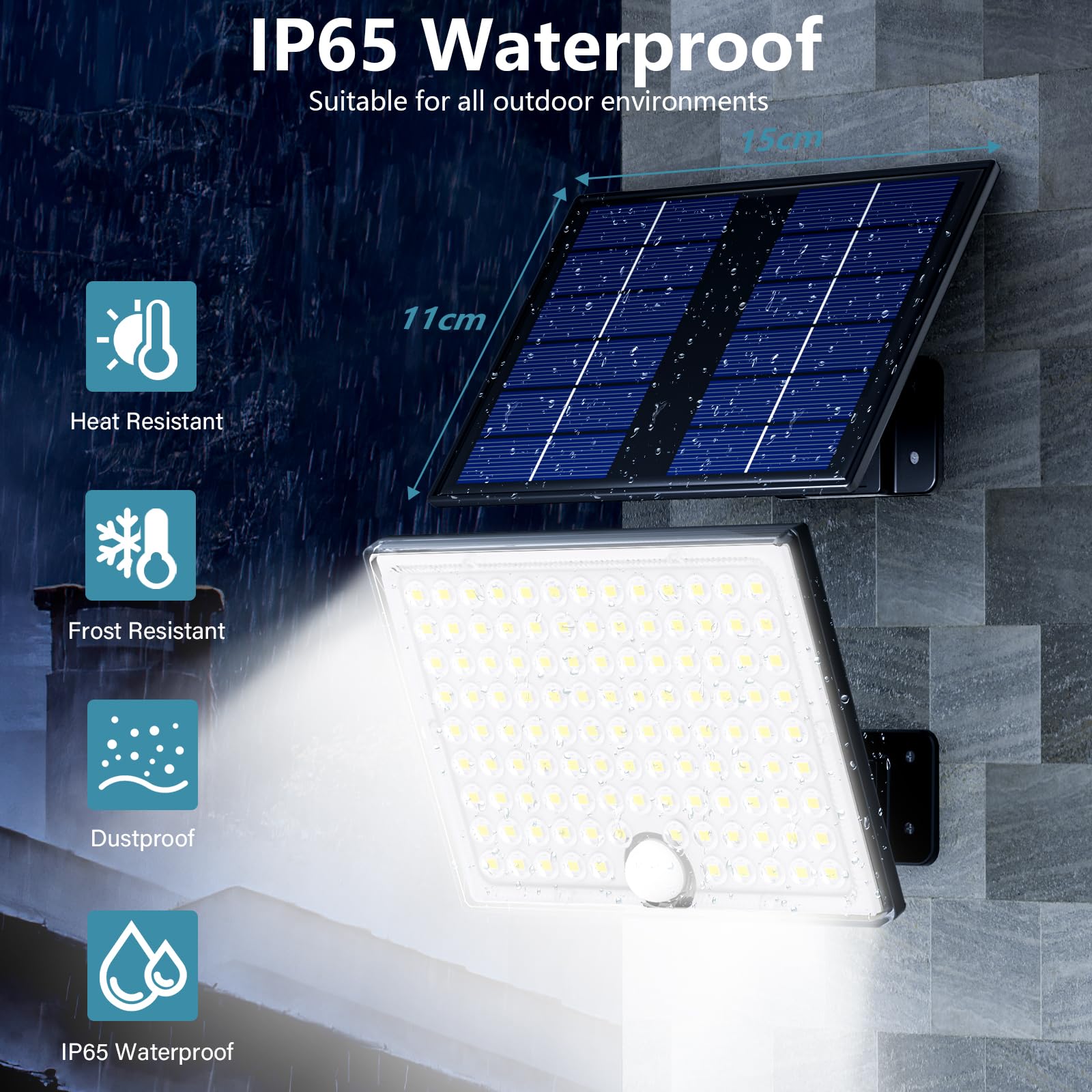 Focos Led Exterior Solares, Luz Solar Exterior con Sensor de Movimiento con Control Remoto, 2000mAh Batería Recargable, 4 Modes, IP65 Impermeable, Cable de 5M, Luces Led para Jardín, 1 Pieza