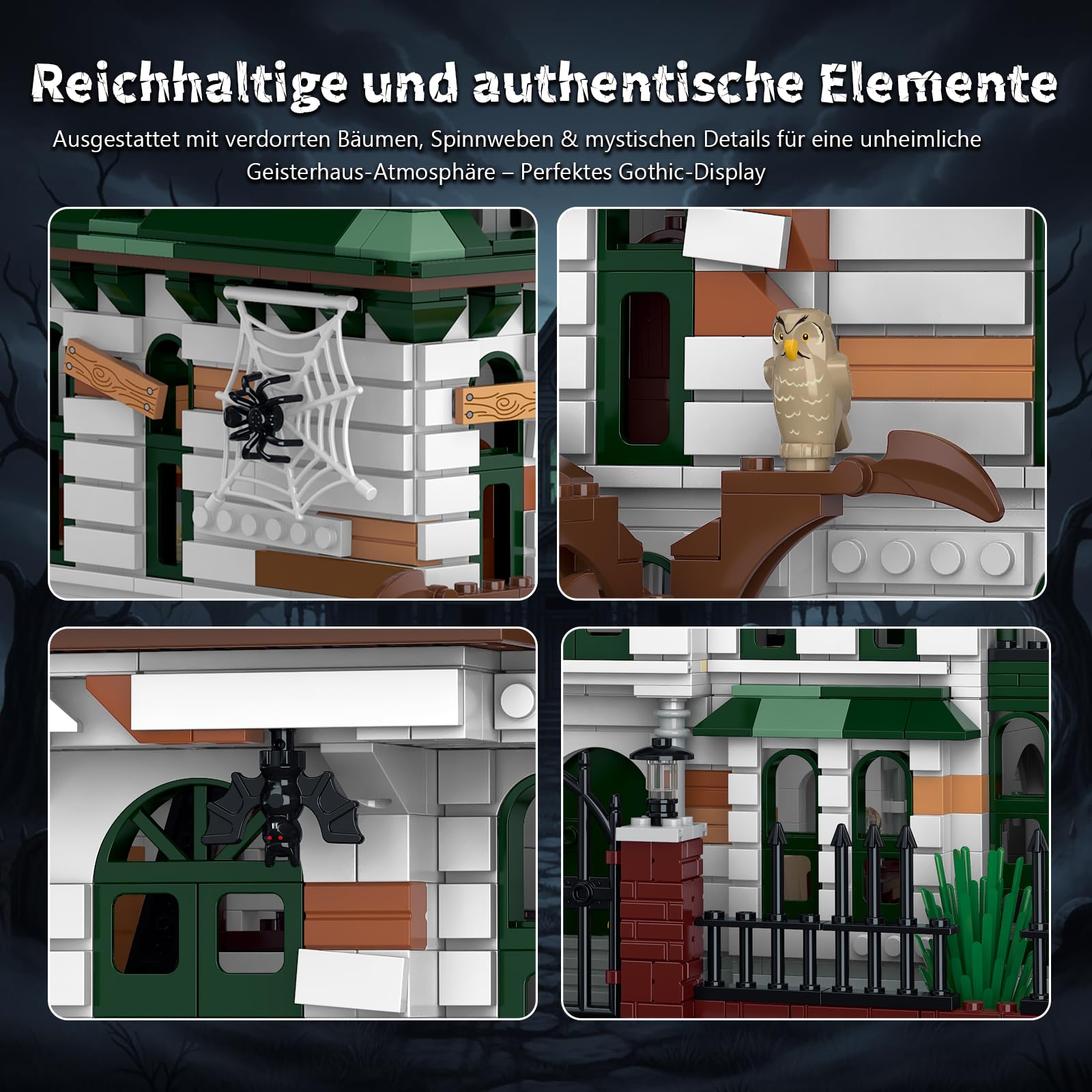 Klemmbausteine Geisterhaus Adams Hunted Mansion Modular Building – 3378 Teile Schlosshaus Architektur Modell, Wohnaccessoire und Geschenk für Erwachsene Kompatibel mit Barweer BWR005