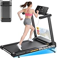 JAGJOG Foldable Treadmill with 15% Auto Incline, 3.5HP Quiet Motor, 12 HIIT Programs, 15" LED Touchscreen, No Assembly - 400LBS Capacity