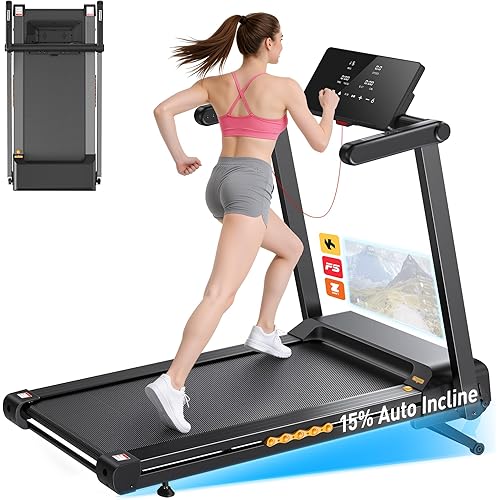 JAGJOG Treadmill for Home with Auto Incline, 3.5-4.5 HP Foldable Running Machine, 12 HIIT Programs,14"- 18" Wide LED Touchscreen, Smart App & Heart Rate, 300-400LBS Capacity, Fully Assembly