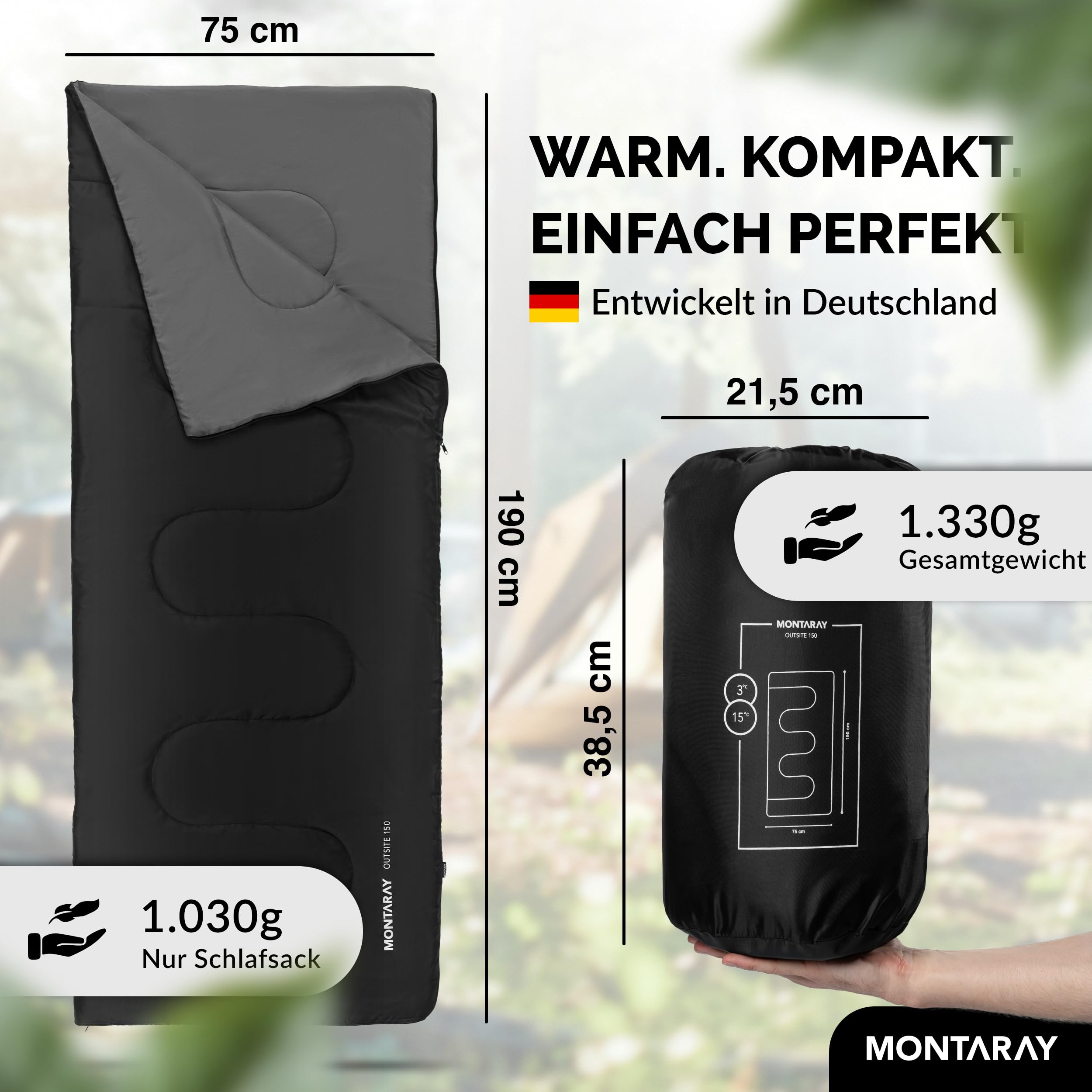 Deckenschlafsack mit Kapuze bis -3°C INKL. Kissen - Outdoor Winter-Schlafsack & Sommer-Schlafsack 3-4 Jahreszeiten (75 x 220 cm) - Hütten-Schlafsack für Damen & Herren (warm)