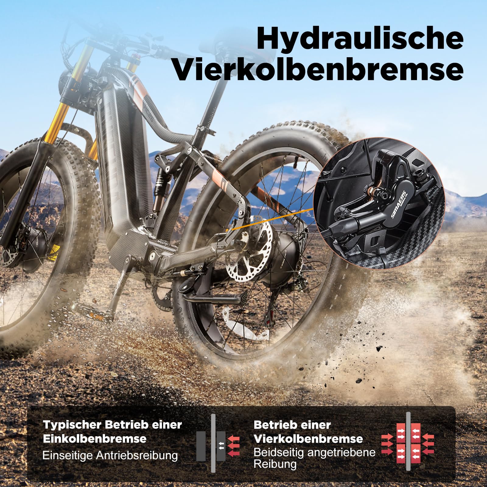 Doppelter Motor 95/190 N.m E Bike elektrofahrräder Herren Damen, Ebike 48V 30Ah Akku bis 160km, 26x4 Zoll Electric Bike 7-Gang Getriebe mit Vollfederung E Fahrrad HC26