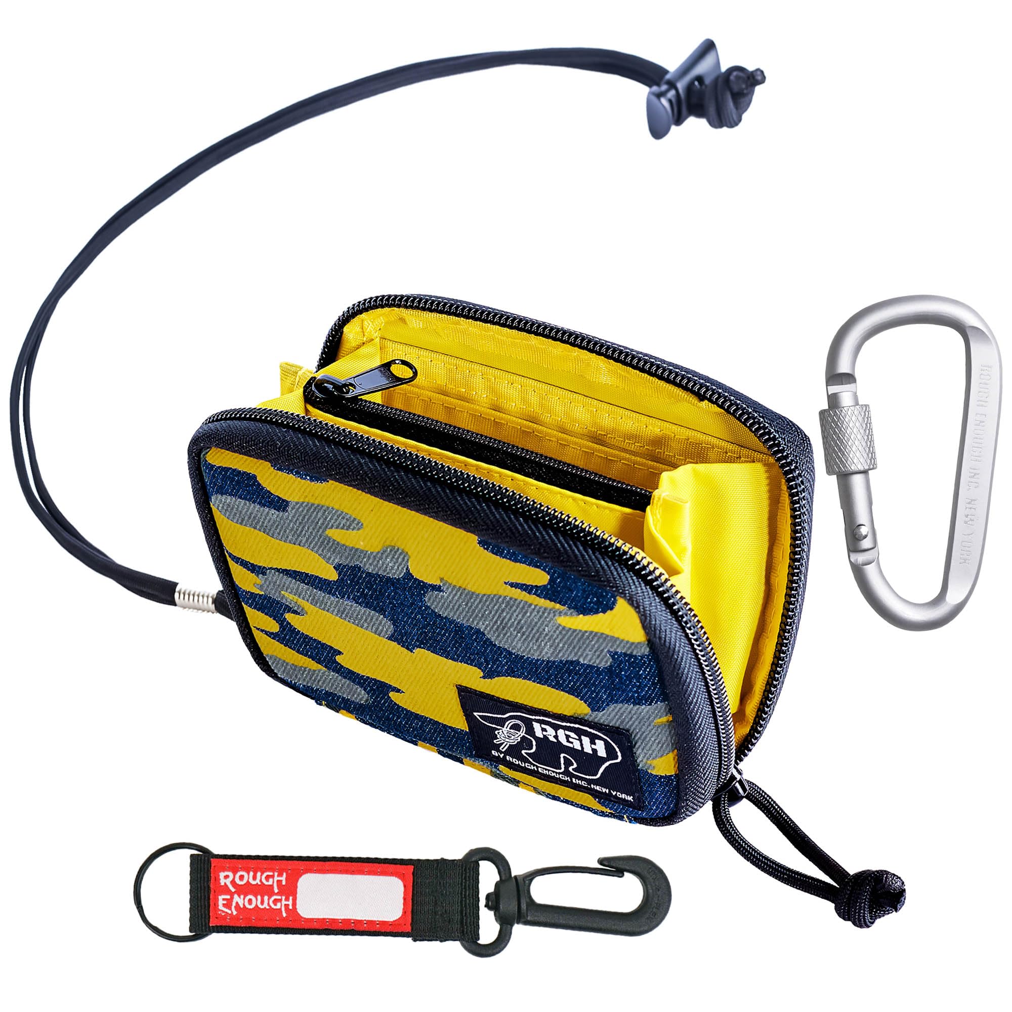 Rough Enough Credit Card Holder Wallet for Men Teen Boys with Neck Lanyard Zipper Coin Pocket Accordion Yellow Camo Canvas