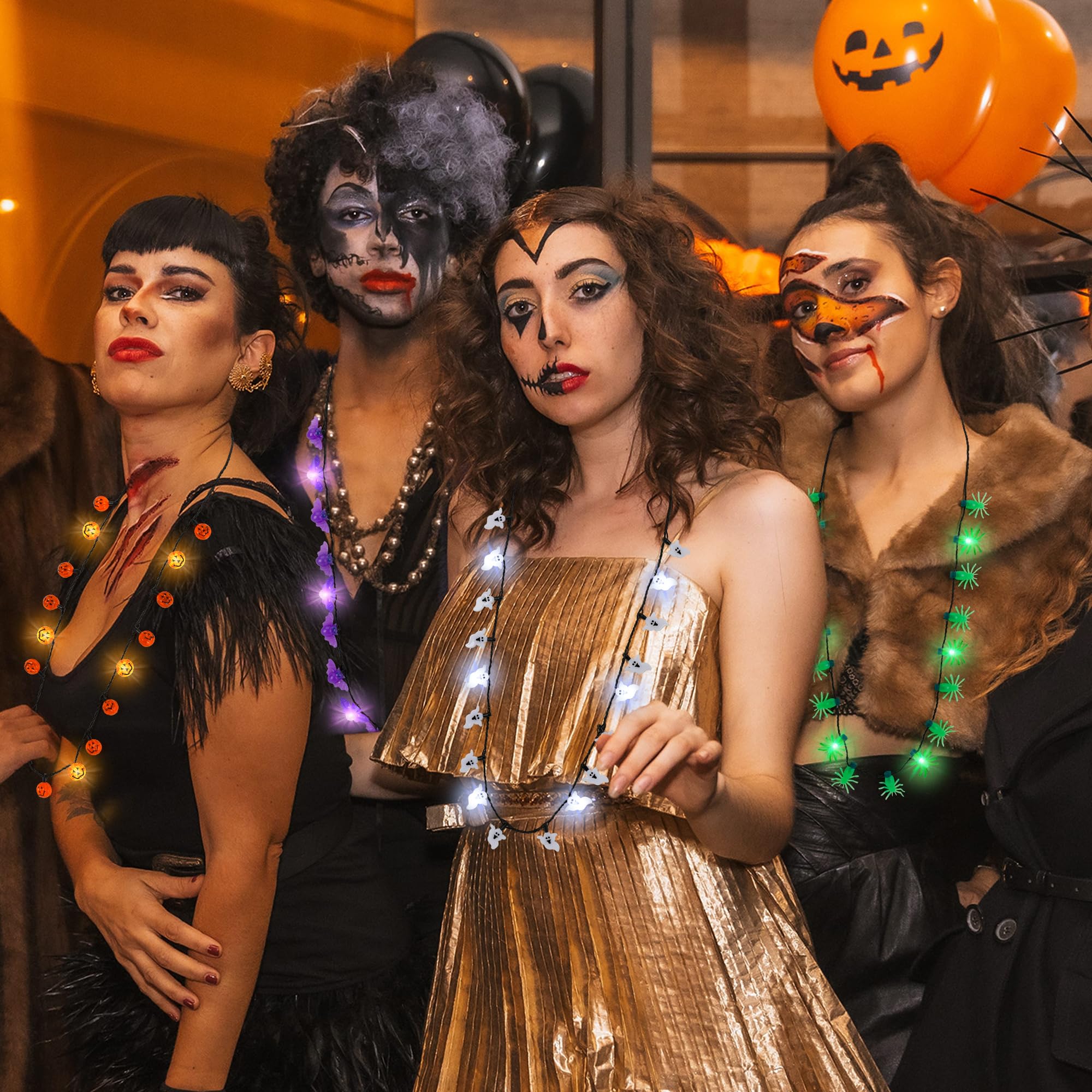Akcesoria do naszyjników na Halloween, podświetlane naszyjniki na Halloween, upominki na imprezę, kolorowe świecące naszyjniki z dynią ducha nietoperzy, świecące naszyjniki do cukierek albo psikus