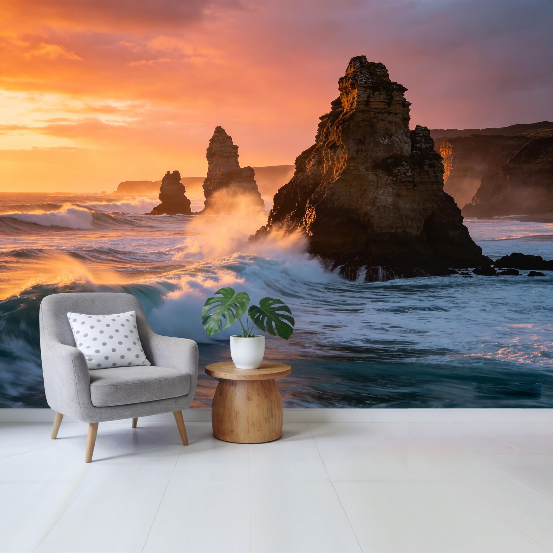 Custom Size Wall Mural Coastal Sunset Ocean Wave Rocky Mountain Landscape SelfAdhesive Wall Fabric Removable Wallpaper for Home Office Decor