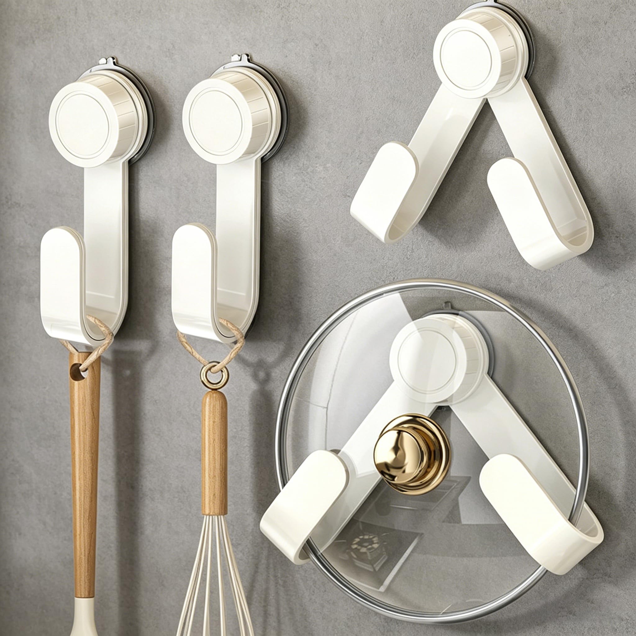 Poeruse 4PCS Pan Lid Holder, Pan Lid Storage, Pot Lid Holder for Cupboard Doors, Self Adhesive Pan Storage for Kitchen Pan Wall Mount Storage (Beige-4PCS)