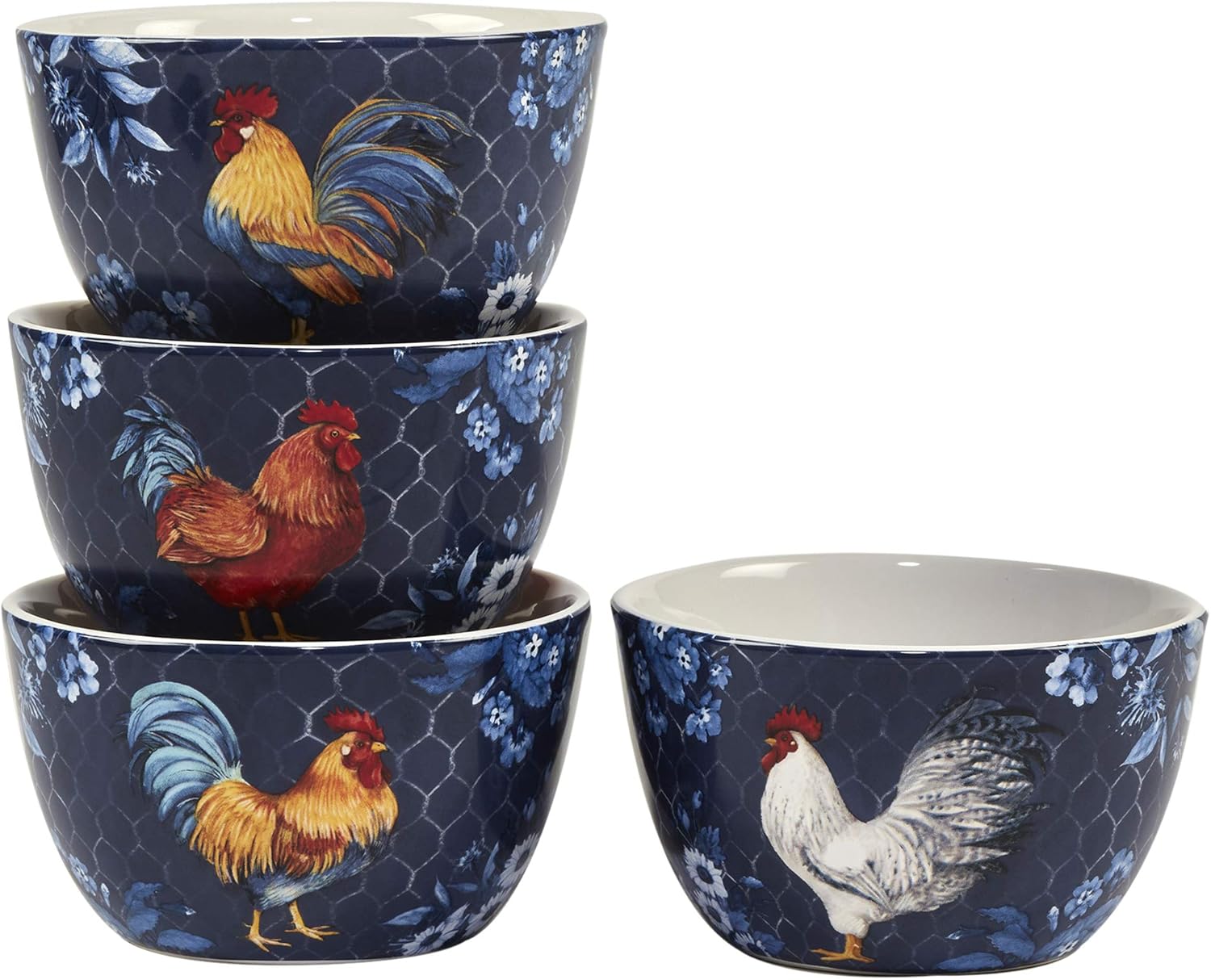 Indigo Rooster Ceramic 16-Piece Dinnerware Set, Service for 4