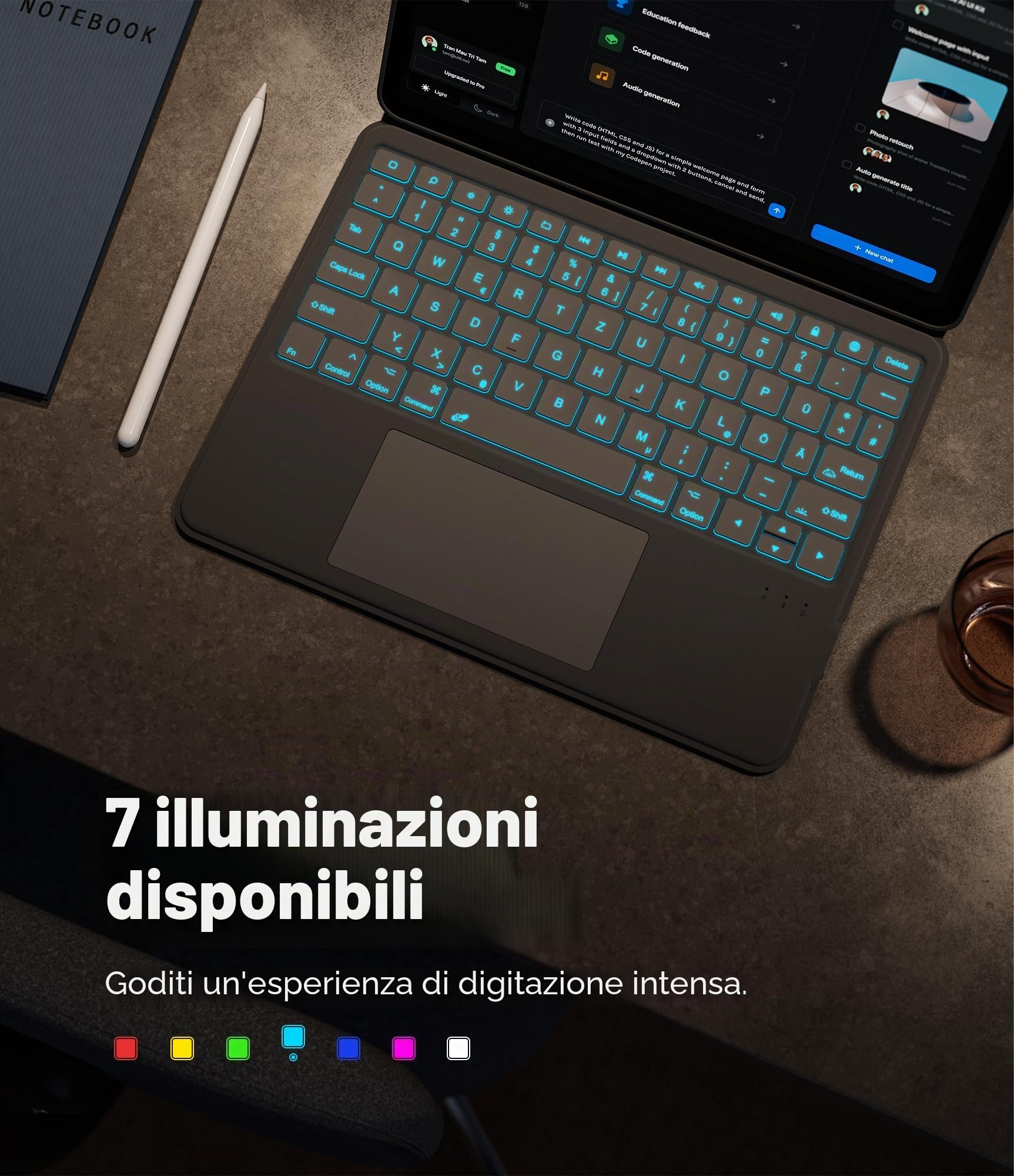CHESONA Custodia protettiva per iPad Air 2024 con tastiera da 11", supporto posteriore robusto per iPad Air 5/4 con touchpad, supporto regolabile da 15 a 180°, tastiera QWERTZ iPad Pro 11, grigio