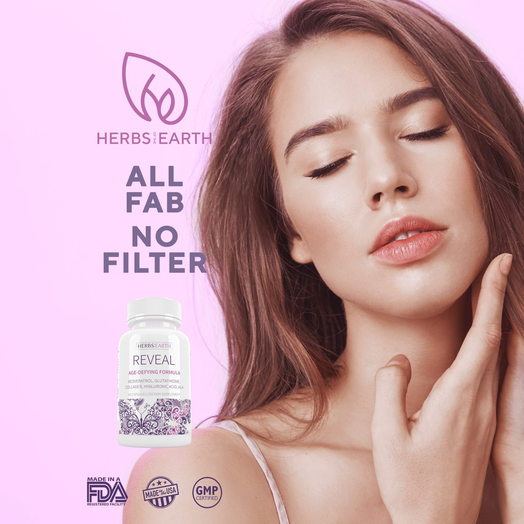 Reveal Glutathione Collagen Age Defy Whitening Glowing Skin, Hyaluronic  Acid ALA Aloe Vera Resveratrol L Glycine