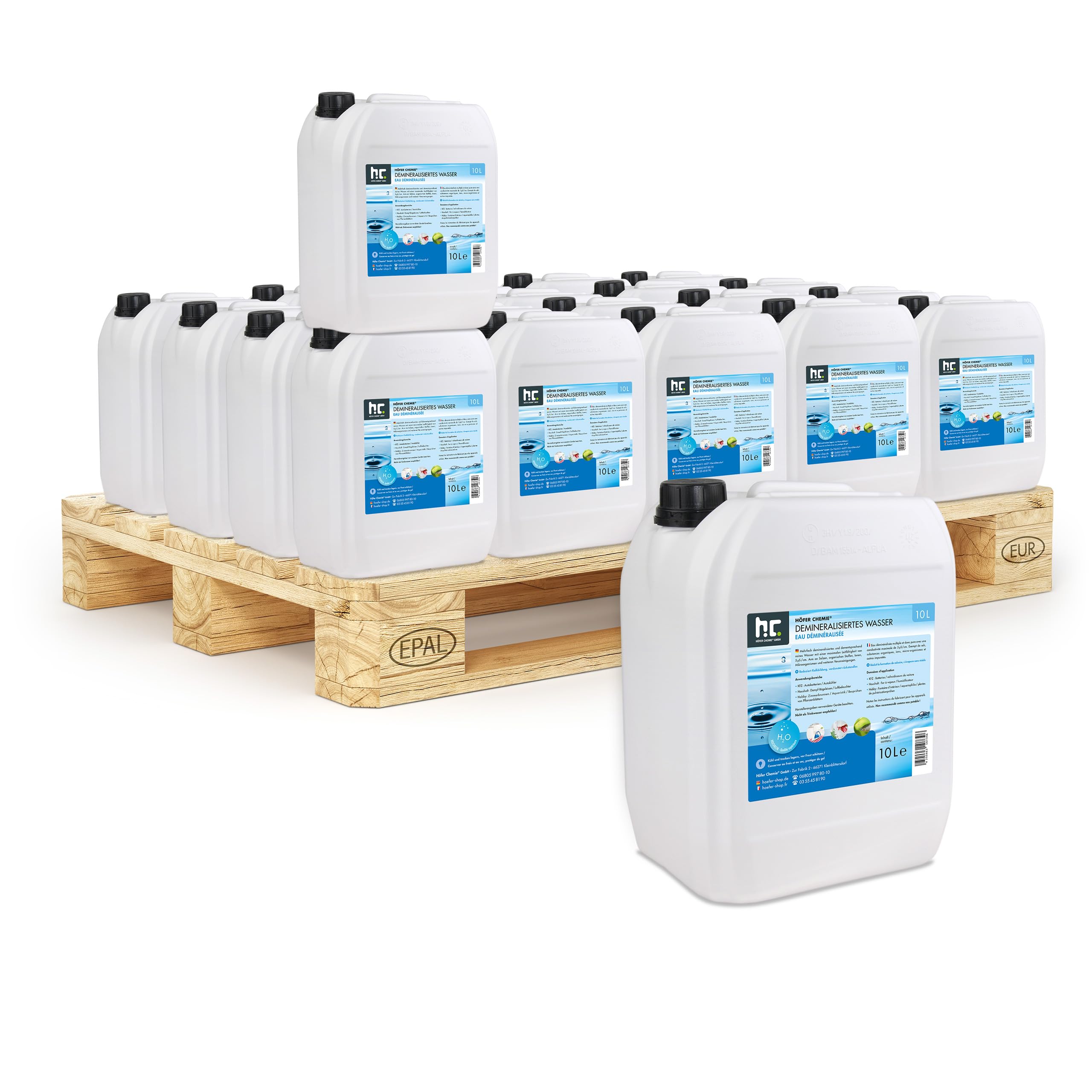 Höfer Chemie 60 bidons de 10 litres d'eau déminéralisée de