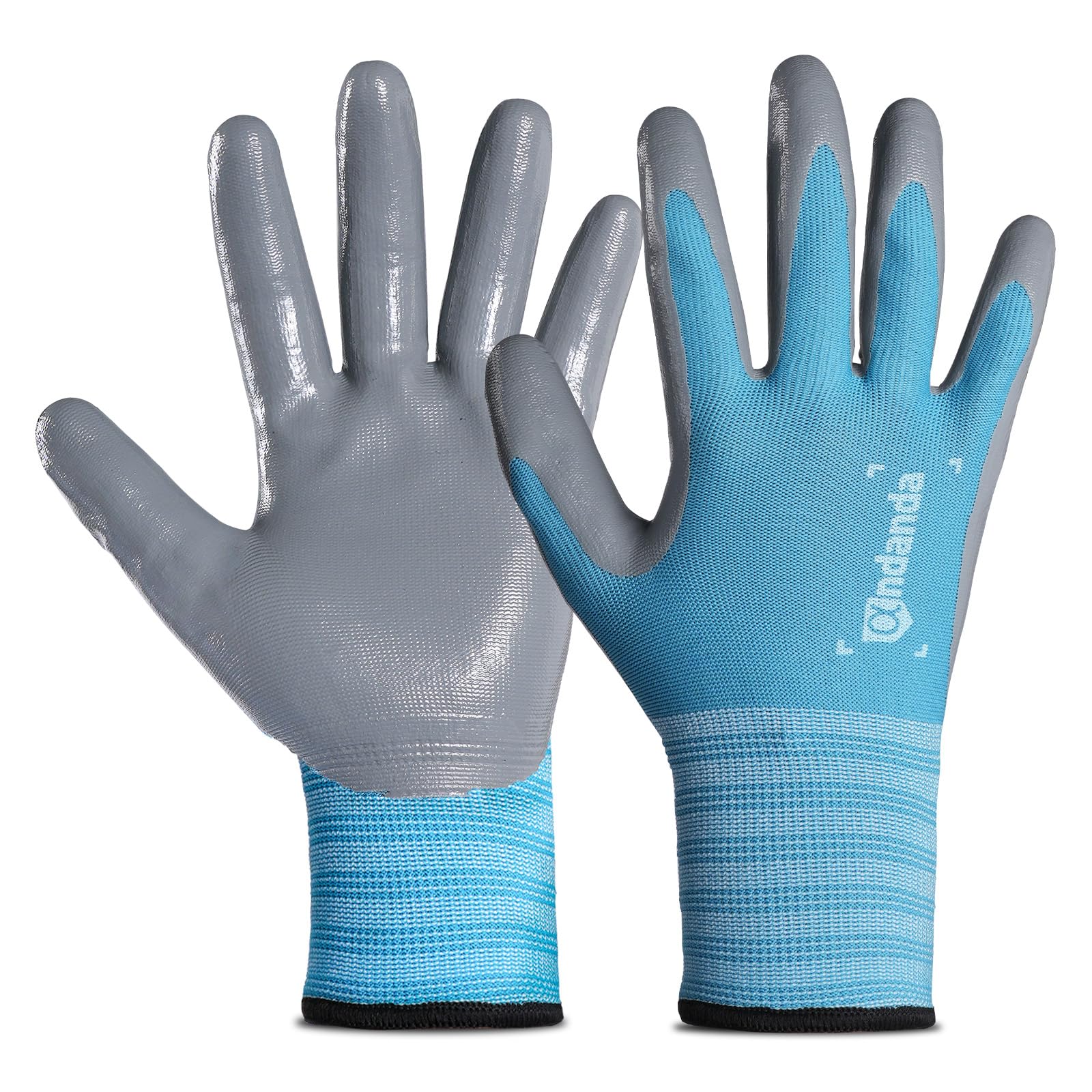 ANDANDA 1/12 Pairs Work Gloves, Strong Grip, Seamless Knit Nylon Nitrile Work Gloves Men Suitable for General Work, Green