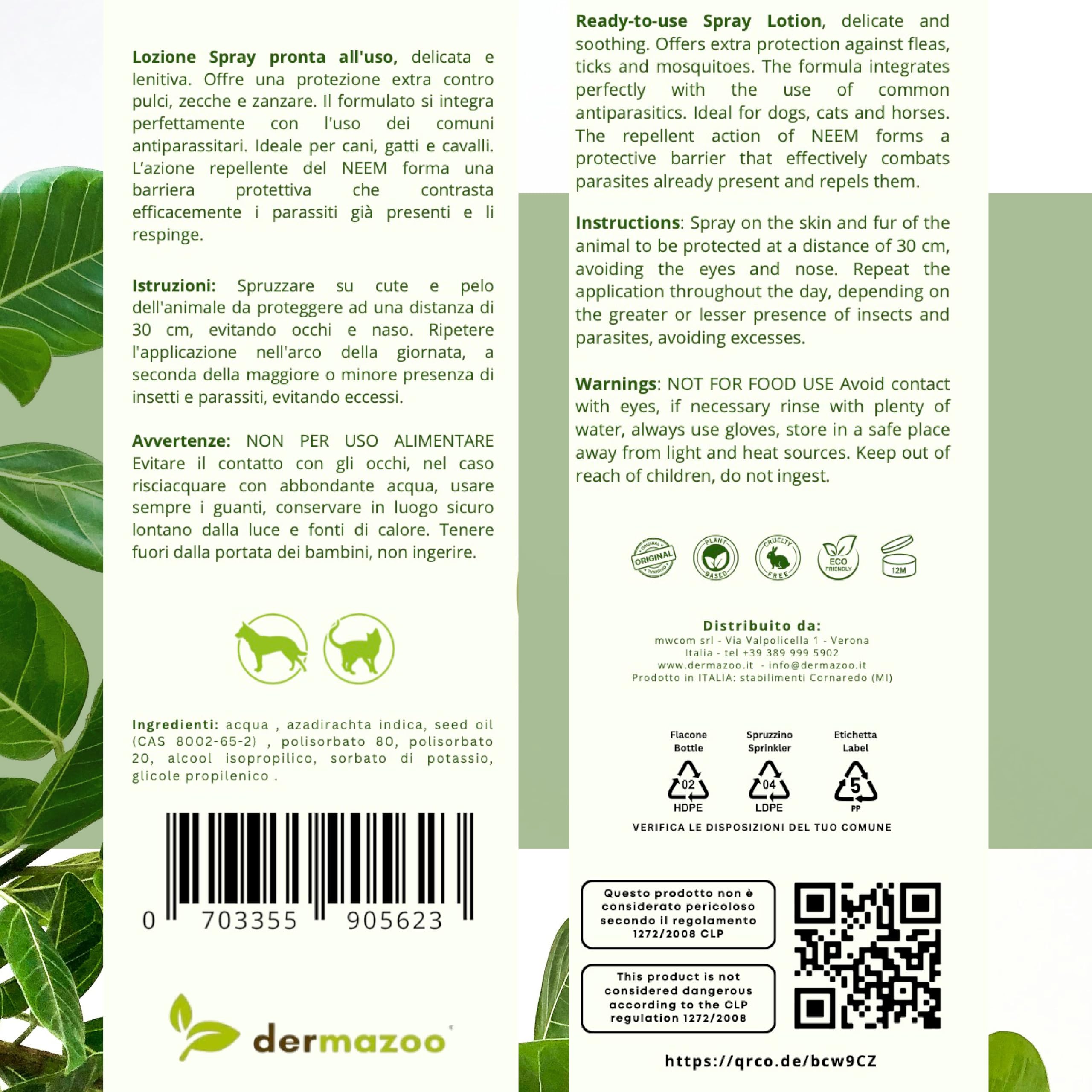 Olio di Neem per Cani Gatti e Cavalli 500 ml, Spray Antiparassitario Naturale per Cani, Olio di Neem per Animali Domestici, Spray Repellente, Antizanzare Cane e Gatto, Made in Italy