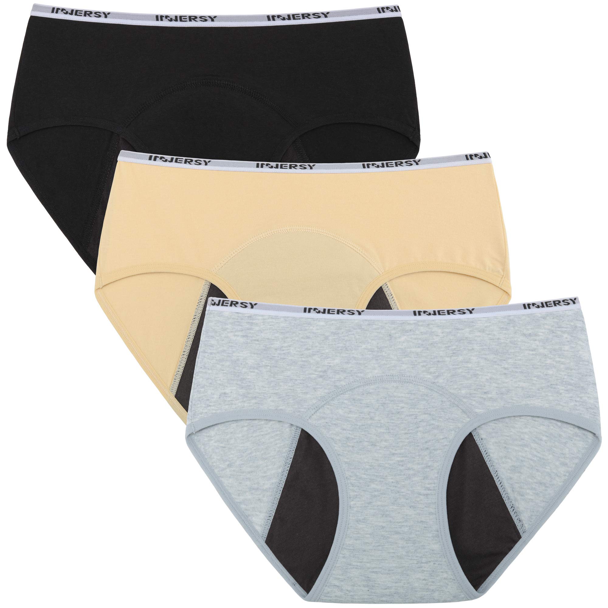 INNERSY Perioden ondergoed meisjes katoen onderbroeken lekvrij menstruatie slip 3-pack, Kleurrijk zwart., 16 Jaren