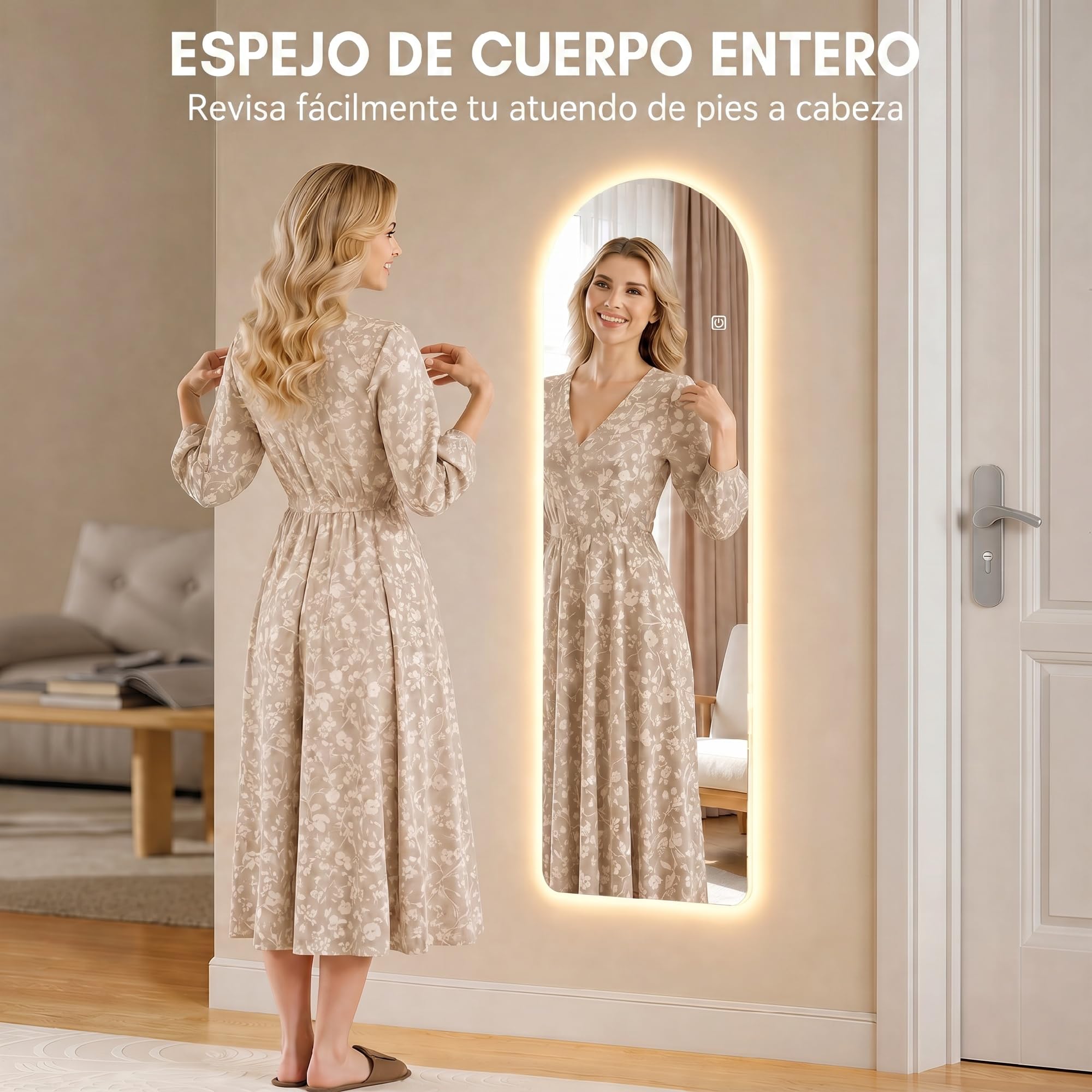 HOMCOM Espejo de Cuerpo Entero con Luces Sin Marco 120x40 cm Transparente | Espejo de Pared Arqueado, 3 Temperaturas de Color, Brillo Ajustable, Funcion Memoria, para Dormitorio, Salón