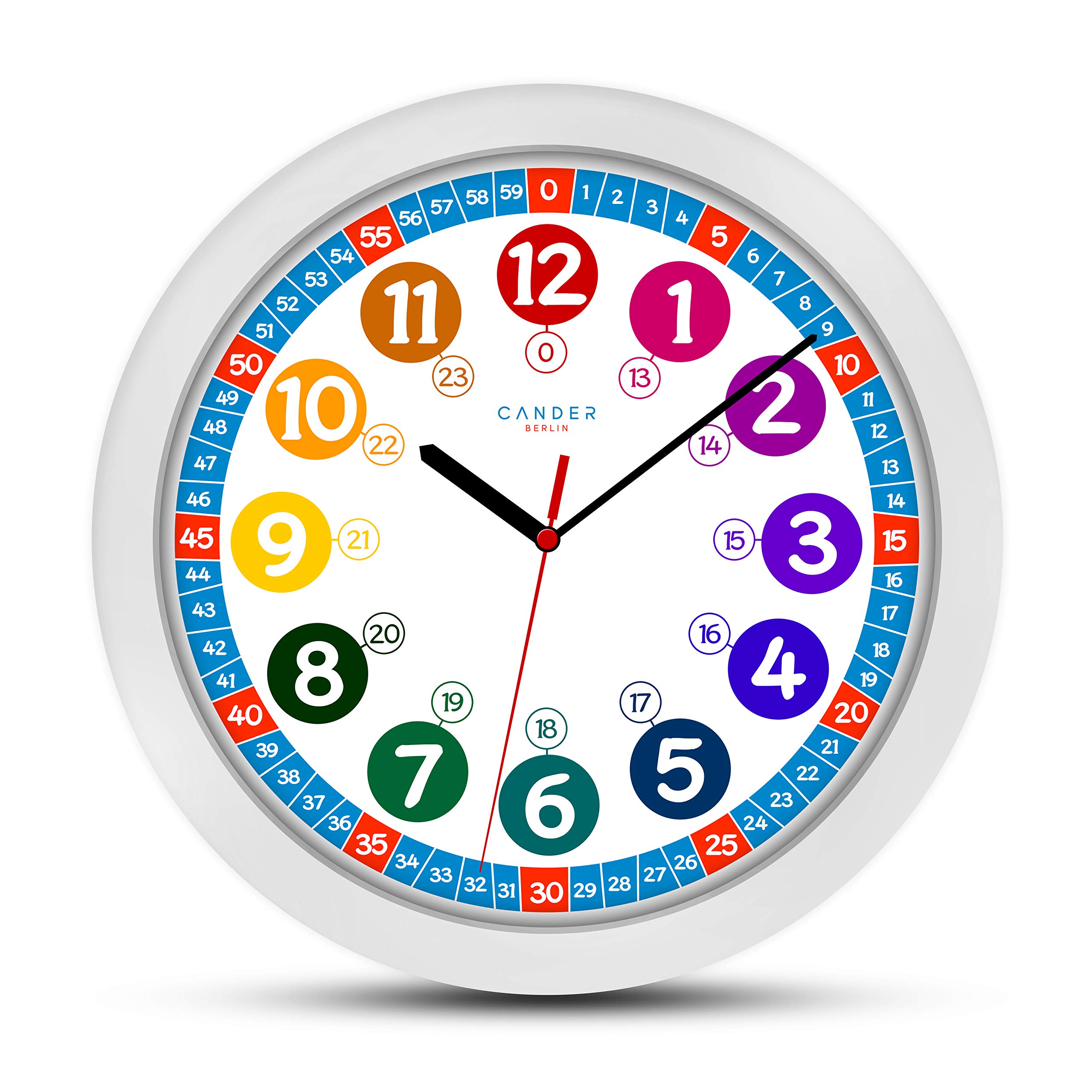 Cander Berlin MNU 1030 Kinderwanduhr Wanduhr und MNU 1009 S Kinderwecker lautlos Lernuhr Wecker Kinder Licht Snooze geräuschlos leise