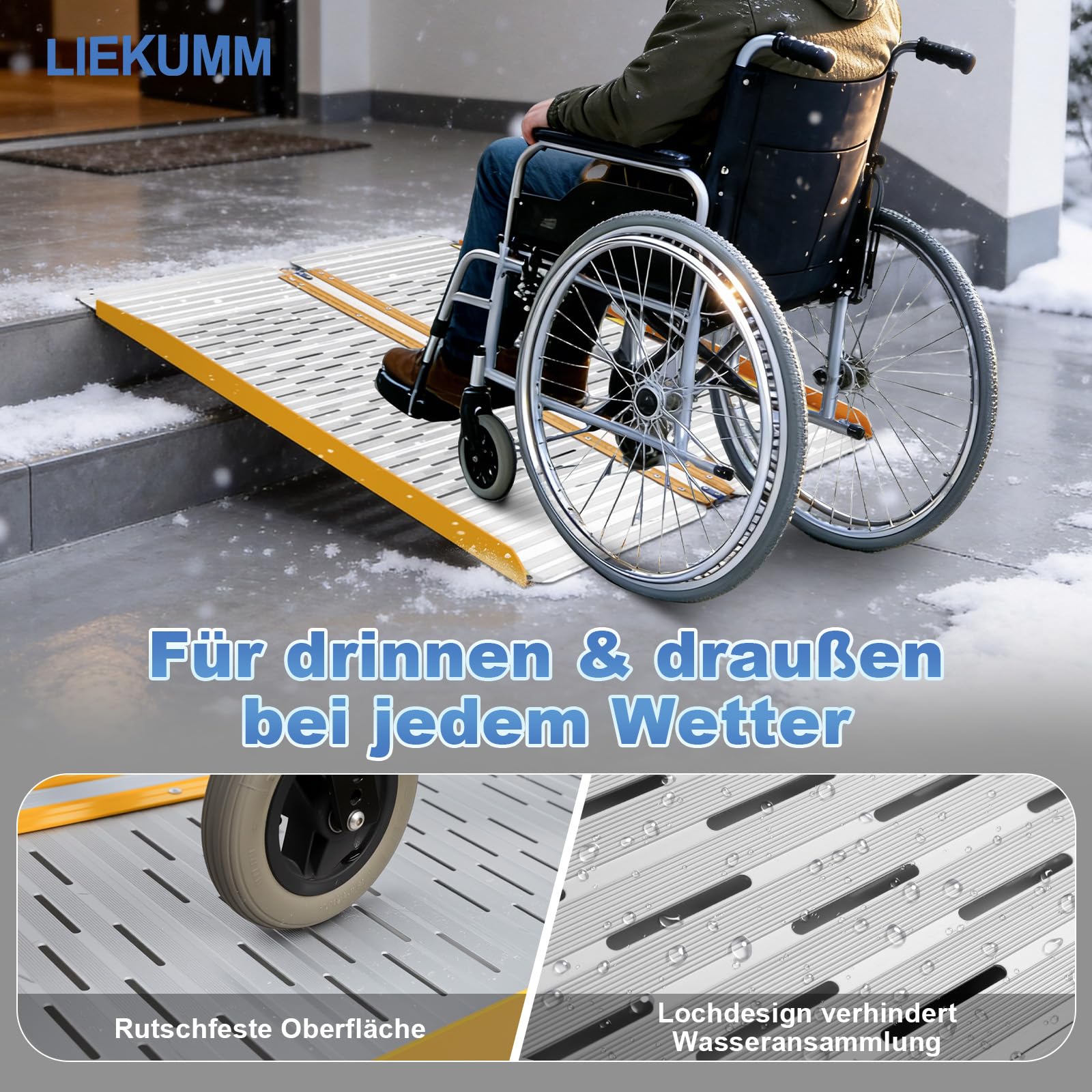 LIEKUMM Rampas para Silla de Ruedas Plegable 61 cm, Capacidad de Carga 300 kg, Rampa Silla de Ruedas de Aluminio para Escaleras y Escalones, Rampa para Silla de Ruedas de Uso Doméstico