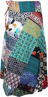 Mogul Interior Wrap Around Skirts, Cotton Skirts, Blue Green Patchwork Boho Short Skirt, Bohemian Fashion One Size