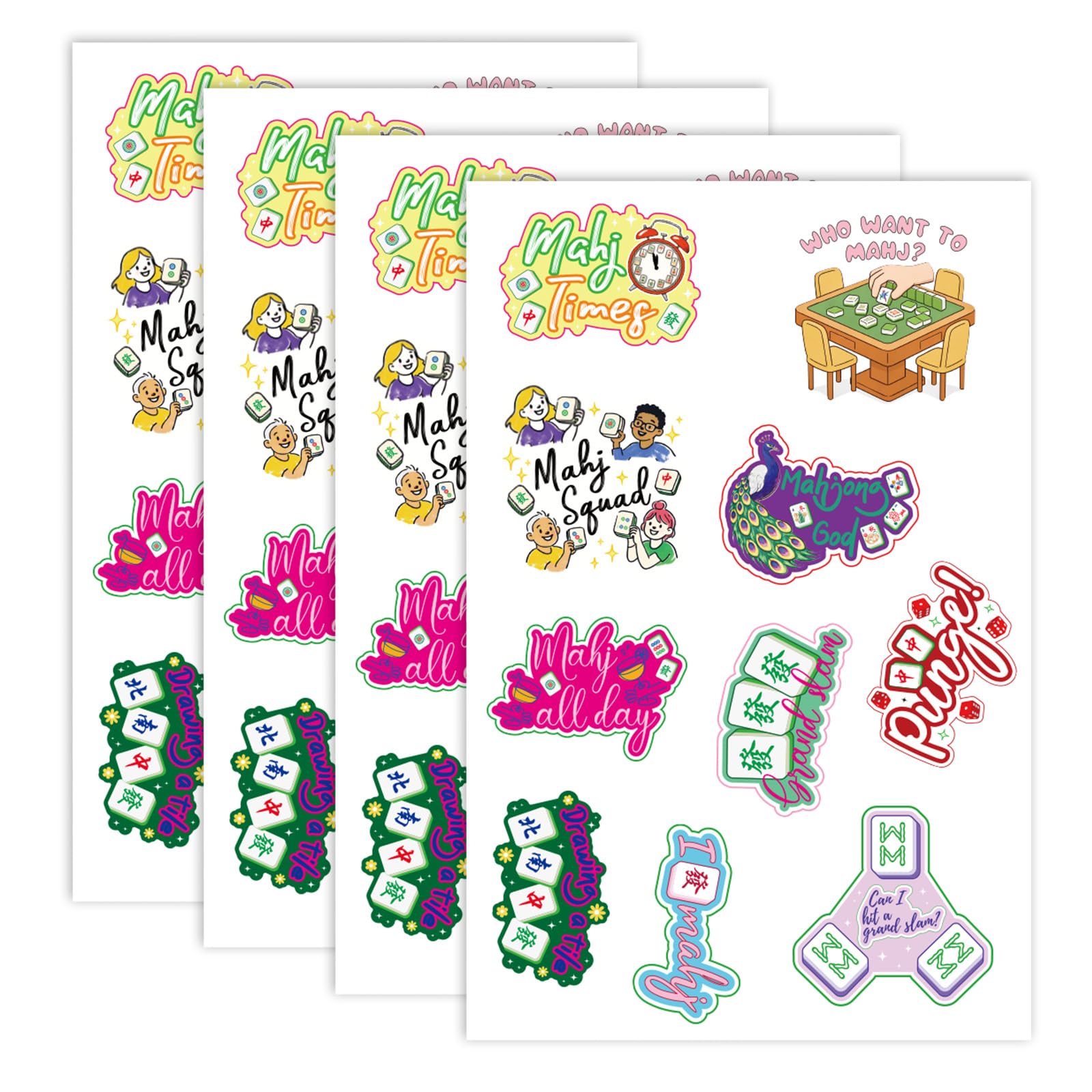 40pcs Funny Mahjong Stickers, Self-Adhesive Aesthetic Mahjong Decals Cute Chinese Mah Jong Art Sticker Sheets for Water Bottles Laptop Phone Scrapbook Journaling Party Gift Decor (10 Styles)