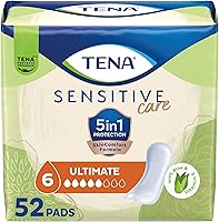 TENA Sensitive Care Ultimate Incontinence Pads for Women - Bladder Leak Protection, Postpartum, Regular Length, 52 Ct