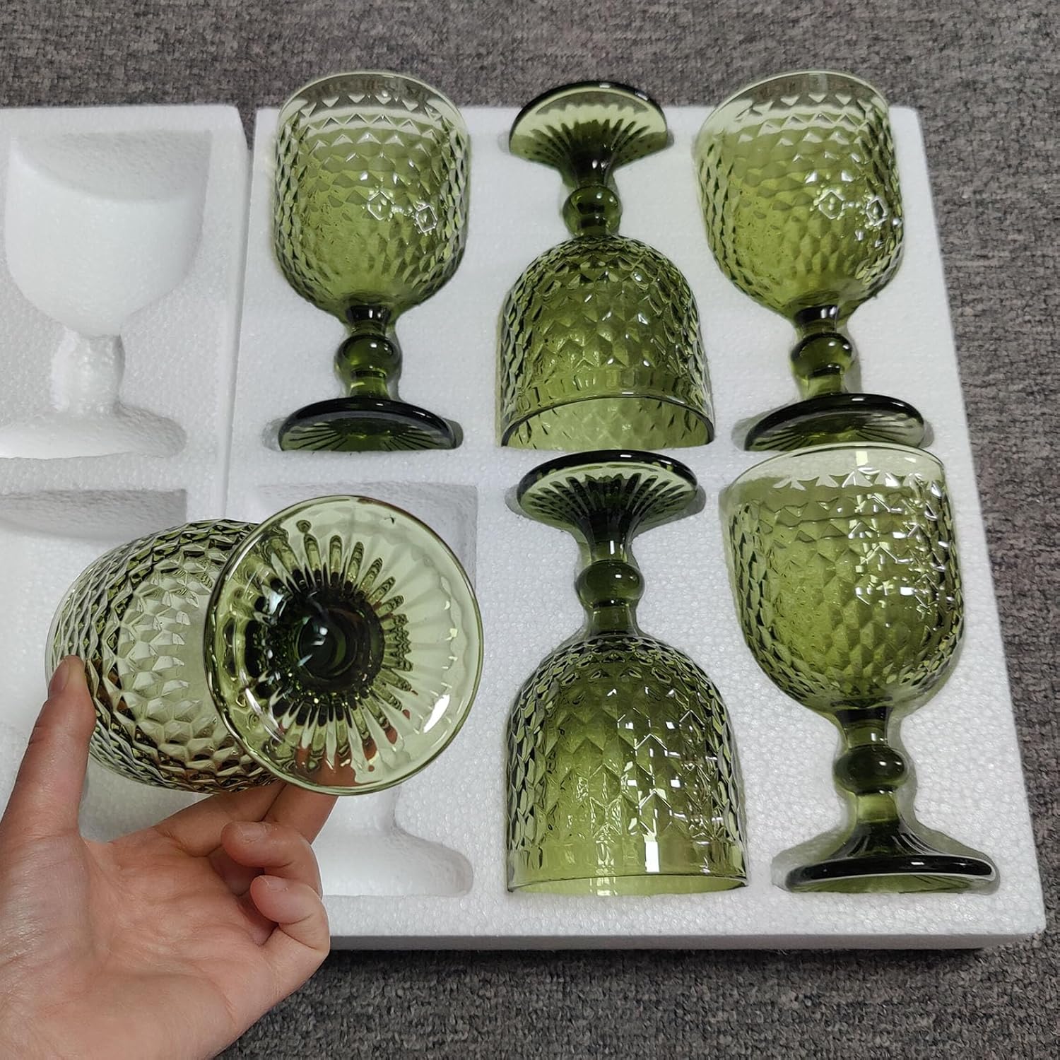 Green Wine Glass Water Goblets Vintage Glassware set of 6 Colored Stemware 13.5 oz for Wedding Party Bar Housewarming Gift - Image 7