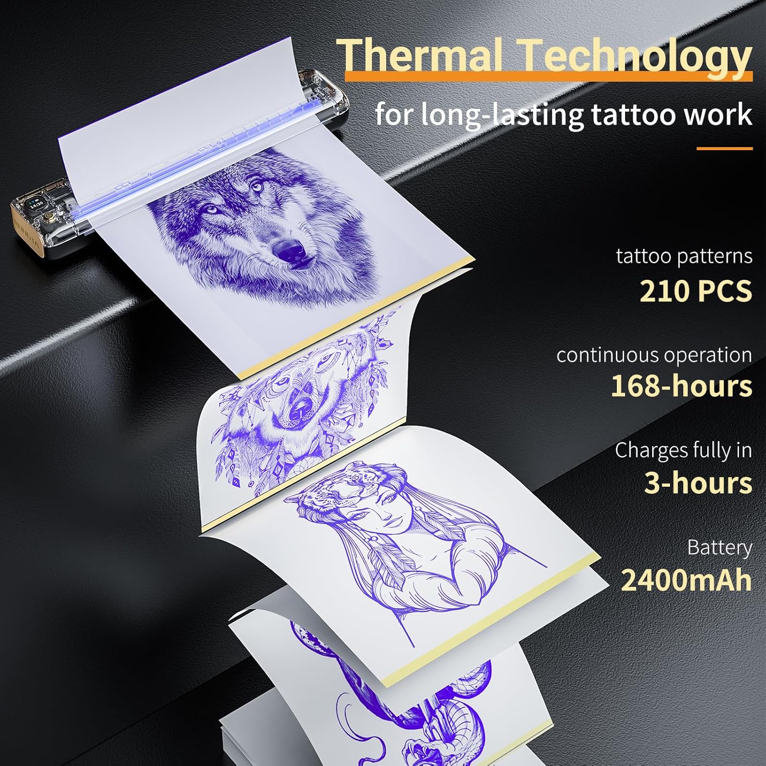 Rongta Tattoo Stencil Printer, F81S Wireless Thermal Tattoo Printer with 5pcs Transfer Paper, Compatible with Phone/Tablet/PC, Tattoo Supplies for Tattoo Artists, Black