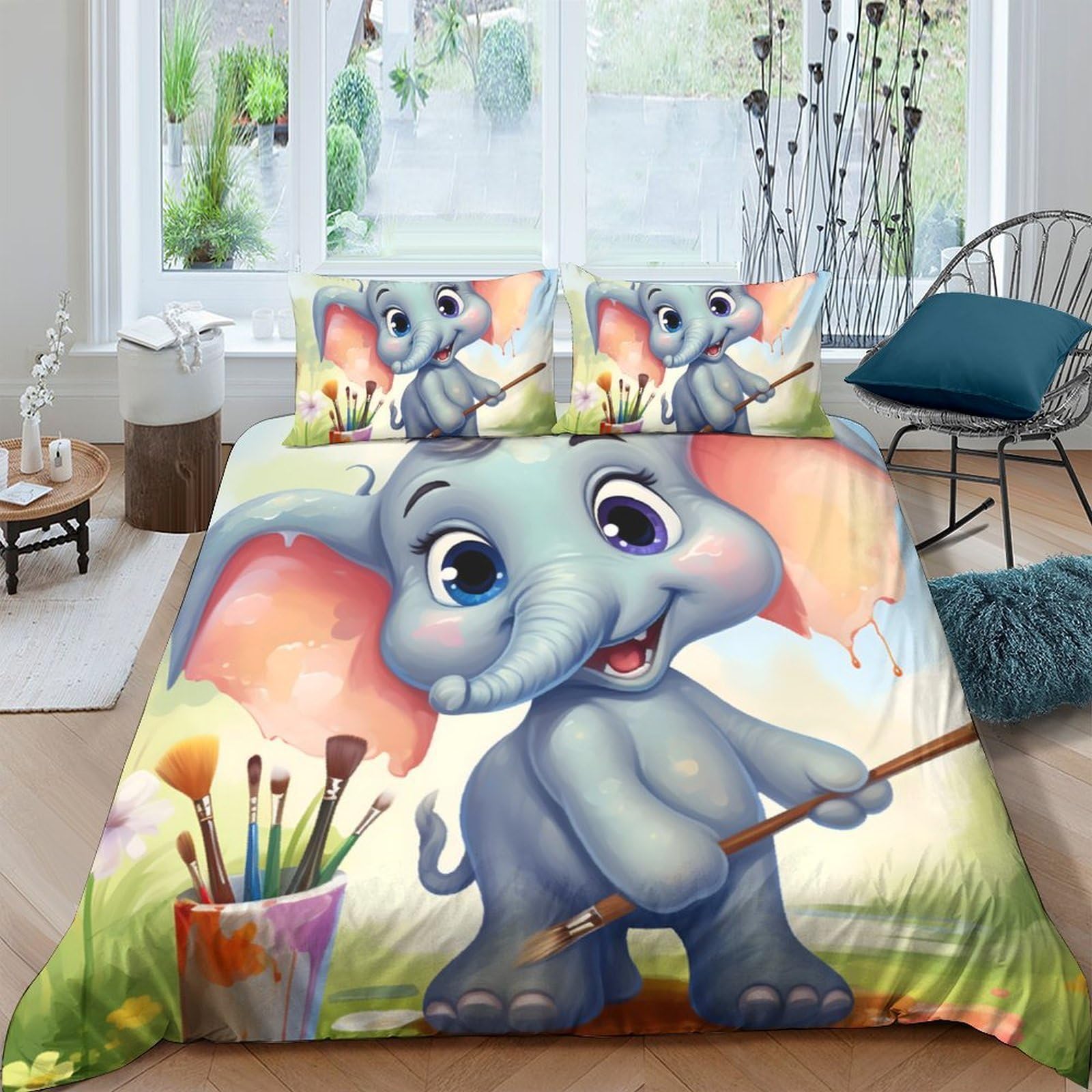 Ctjqhvkz Style-5 3D Printed Cute Blue Elephant Fitted Sheet Microfiber Soft Cartoon Painting Bed Cover For Bedroom Guest Room Decor Single（135X200cm）