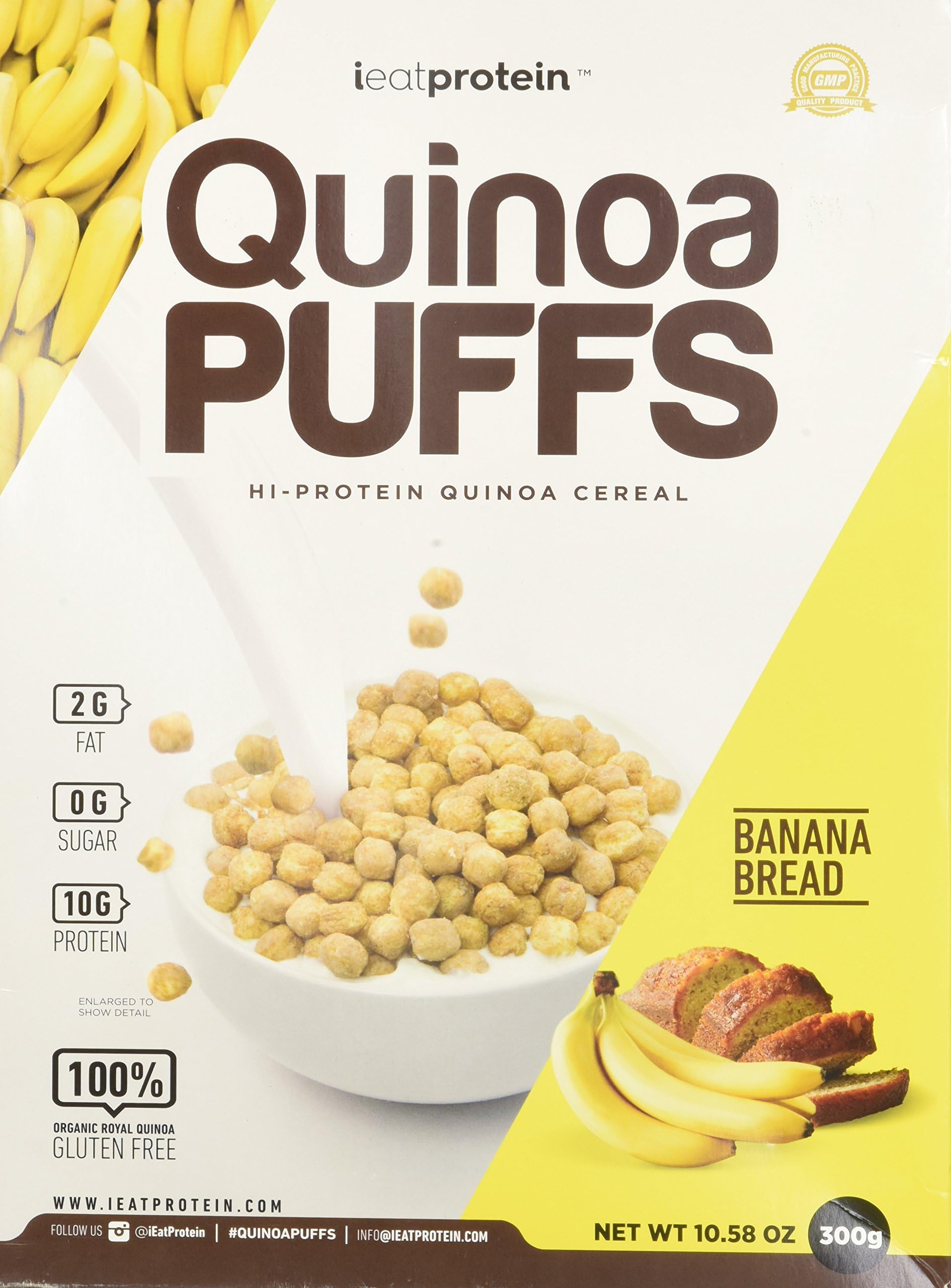 iEatProtein Organic & Gluten Free Cereal Packed with Protein Quinoa Puff, Banana Bread, 300 Gram