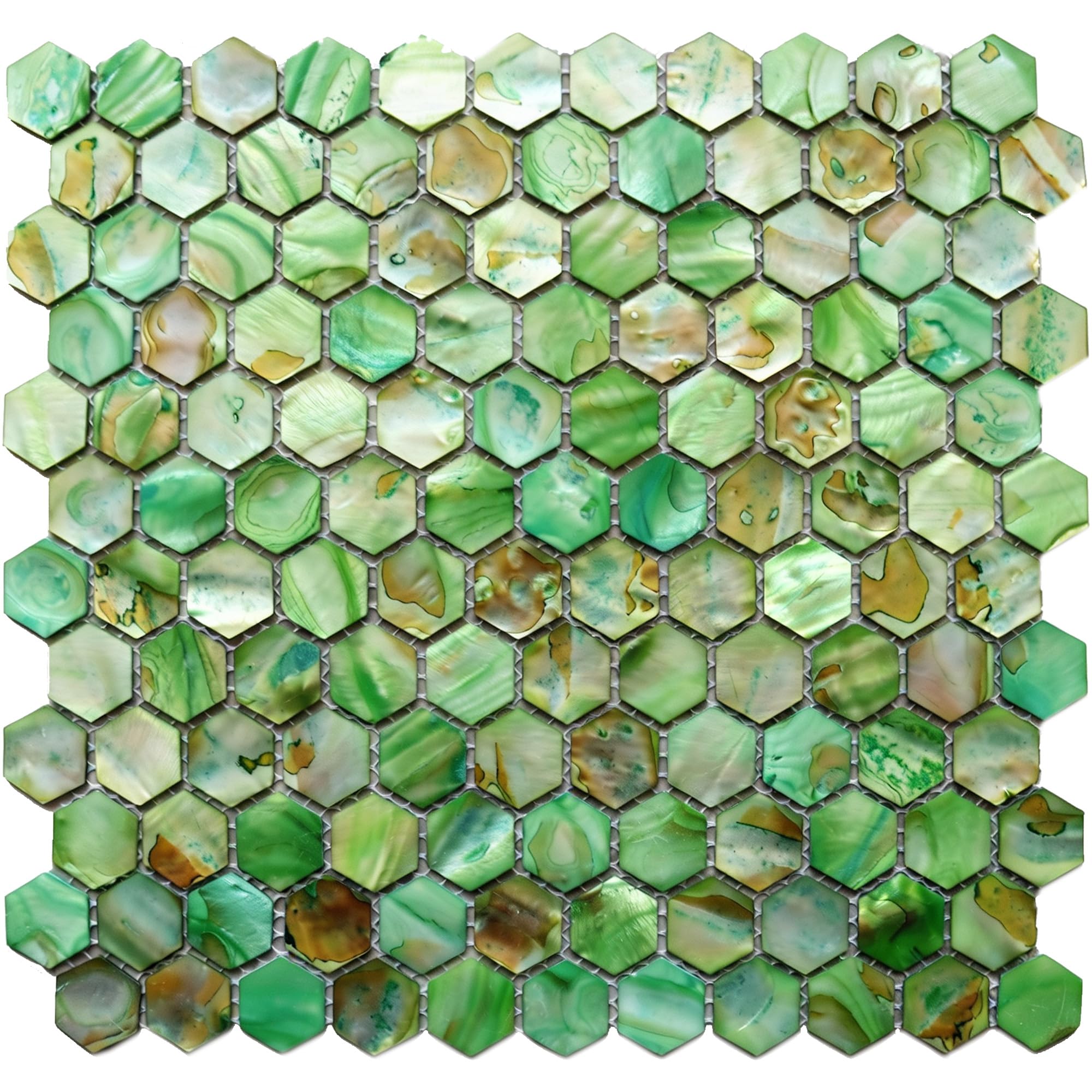 MOP Mother of Pearl Tile Backsplash, Hexagon 25x25mm, Green Glossy Finish, Natural Shell Mosaic Decor, 5 Sheets