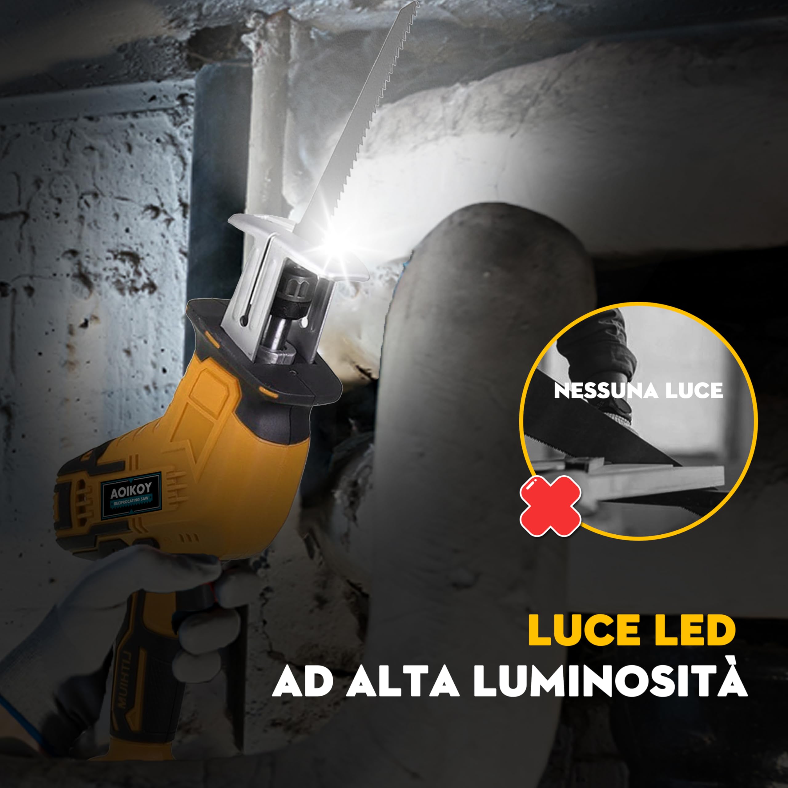 Sega a Gattuccio Compatibile con Dewalt 21V, Seghetto Elettrico Senza Filo con 4 Lame, Velocità Regolabile 0-2500 RPM per Taglio di Legno/Metallo/PVC (Senza Batteria)