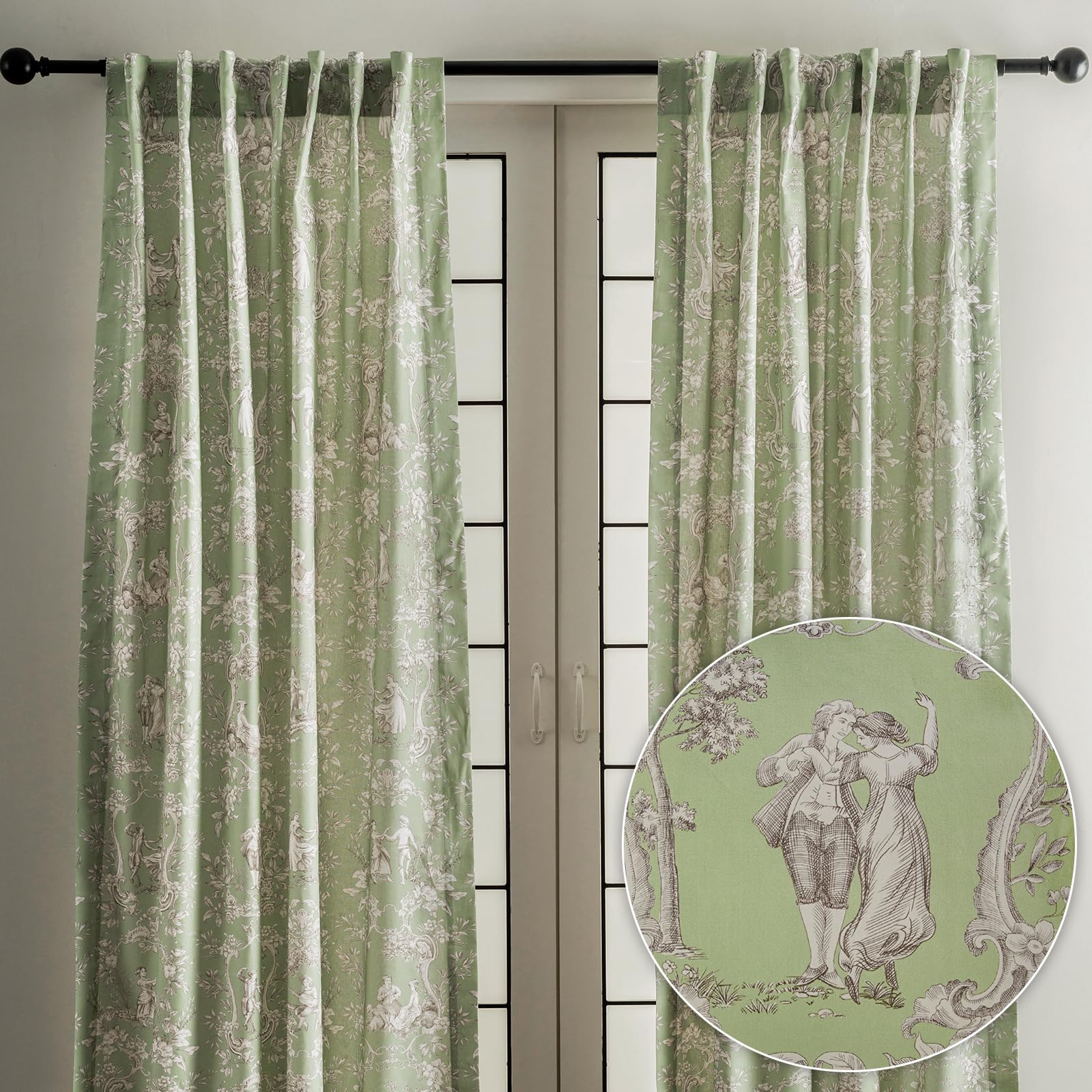 Maison d' Hermine Curtains for Living Room 100% Cotton 108 inch Length Two Panels Light Filtering Toile Curtains for Bedroom Windows with Rod and Loop