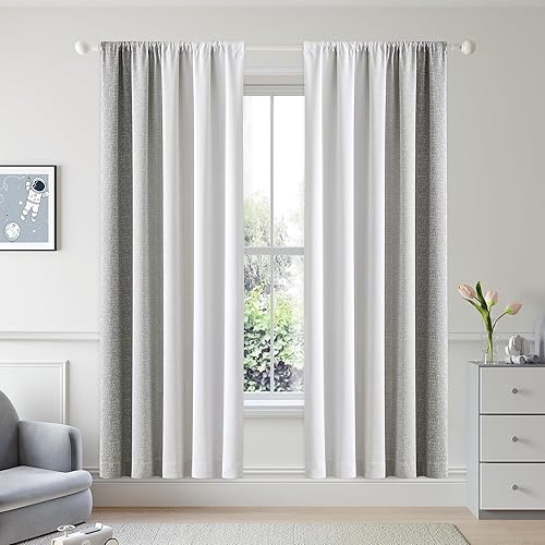 Miniatura 19 de Cortinas Ombre 100% Opacas de 90 Pulgadas de Largo, 2 Paneles para Dormitorio, Sala de Estar, Patrón Degradado Azul y Blanco, Oscurecimiento de Ojal