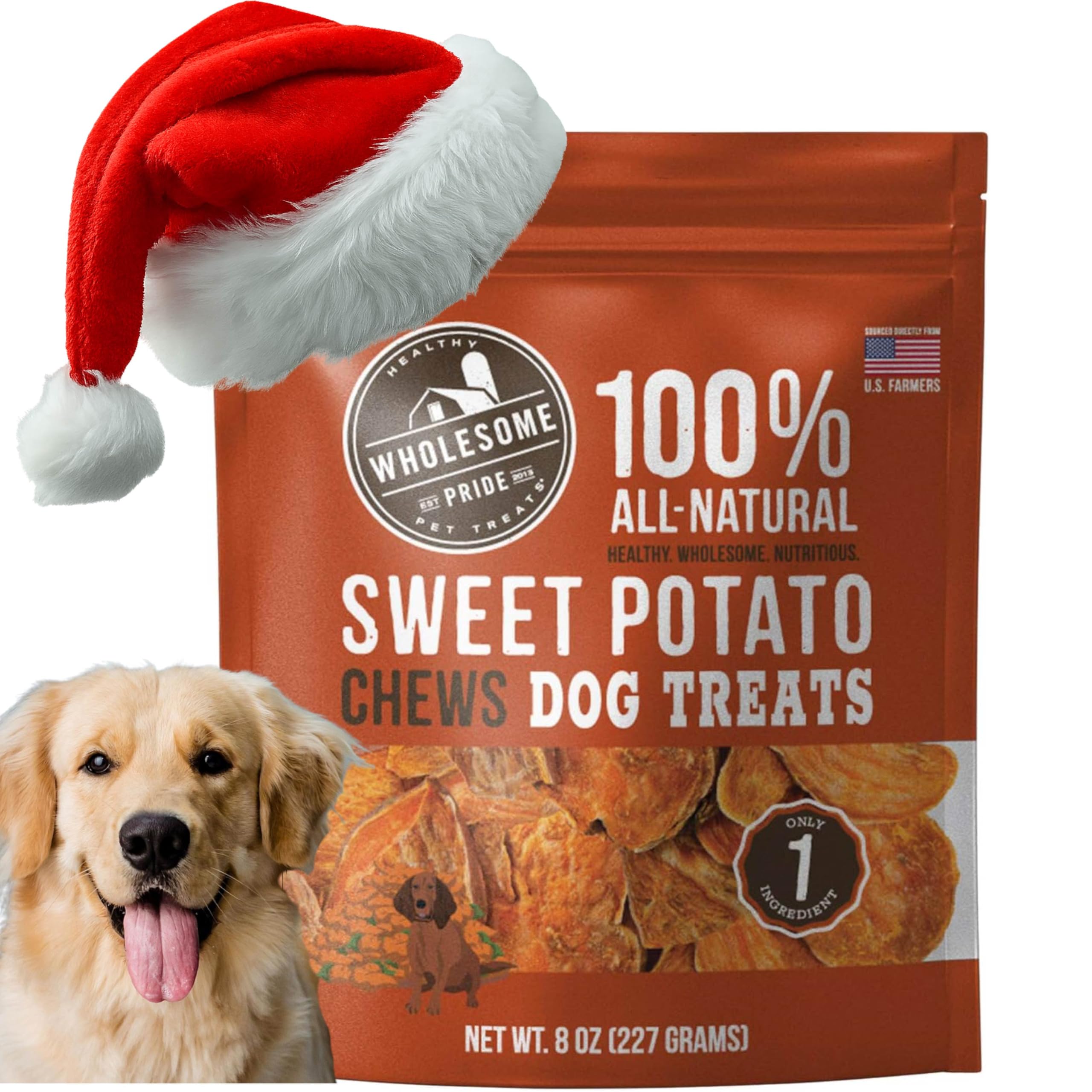 Wholesome Pride Sweet Potato Chews Dog Treats, 8 oz - Vegan, Gluten and Grain-Free Dog Snacks - Made in USA