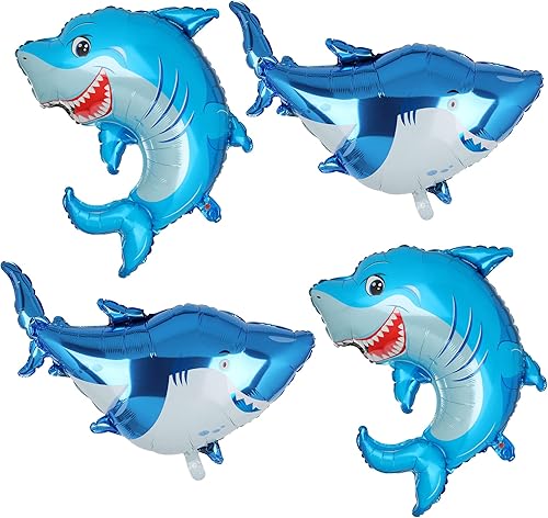 4 globos de tiburón para cumpleaños de niños, baby shower, fiesta temática de tiburón oceánico, papel de aluminio de Mylar para decoración de