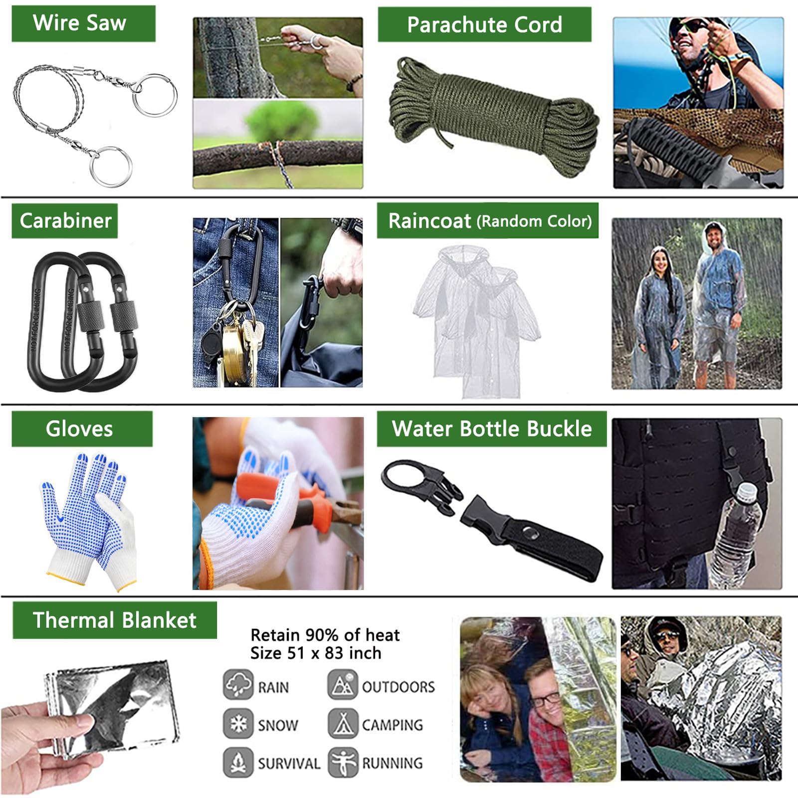 Kit de Supervivencia, Equipo de Emergencia, Kit Supervivencia con Hacha de Martillo Multifuncional, Kit de Emergencia para Viajar Caminar Acampar al Aire Montaña (Negro)