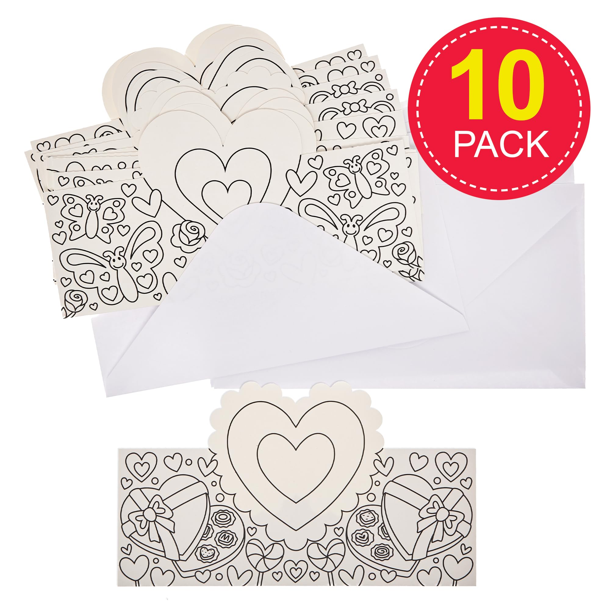 Baker Ross FX954 Hearts Colour In Cards - Pack of 10, Valentines Craft Kits for Kids, Multicolour, 17.5 cm x 29 cm - Image 2
