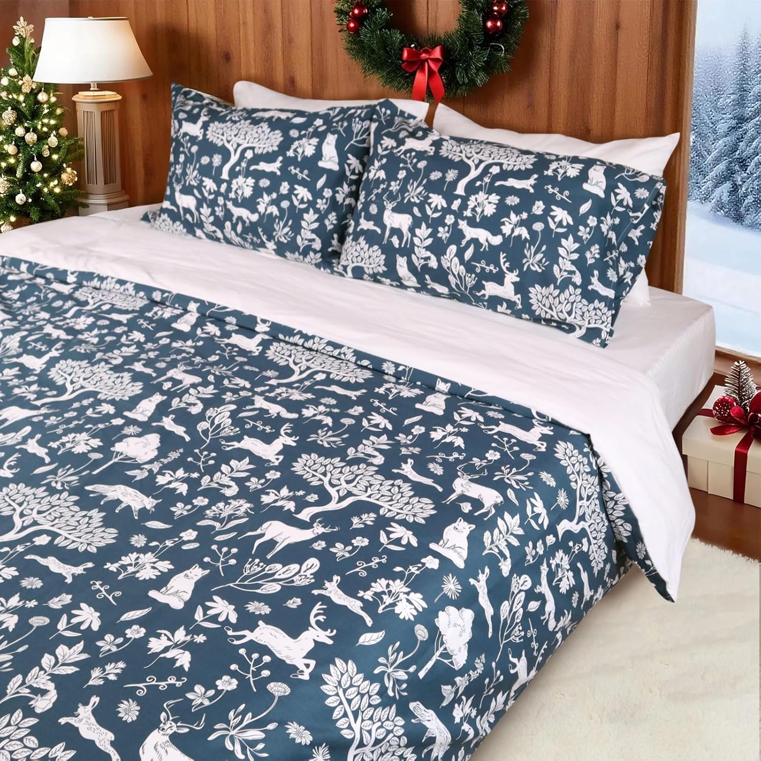 Gogreen 100% Cotton Duvet Cover Set - 2 Piece Soft Breathable Bedding Set, All Season Comforter Cover with Zipper Closure & Corner Buttons, Includes 2 Pillowcases (Christmas Classical, Twin Size) 1 - Christmas Classical Twin