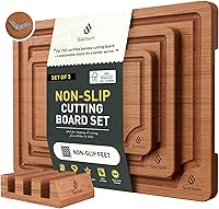 Socisen 3-Pack Bamboo Cutting Board Set - Non-Slip Feet, Juice Grooves, 3 Sizes, FSC Sustainable Kitchen Chopping Boards