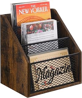 YINMIT 3-Tier Stepped Magazine Holder Rack - Rustic Wood Floor Organizer for Magazines, Books, Newspapers & Tablets