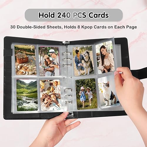 Miniatura 2 de Kpop - Libro de soporte para tarjetas fotográficas con 30 páginas de repuesto de 4 bolsillos, carpeta A5 de 6 anillos de 2.5 x 3.5 pulgadas,